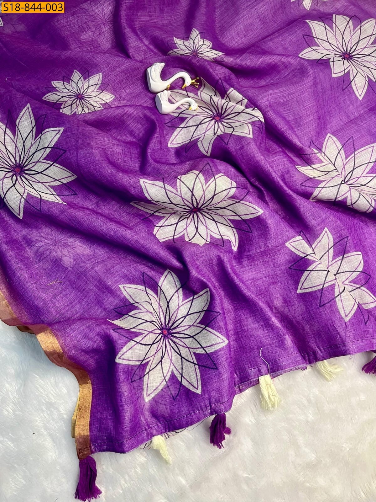 Violet Fancy Soft Linen Cotton Saree