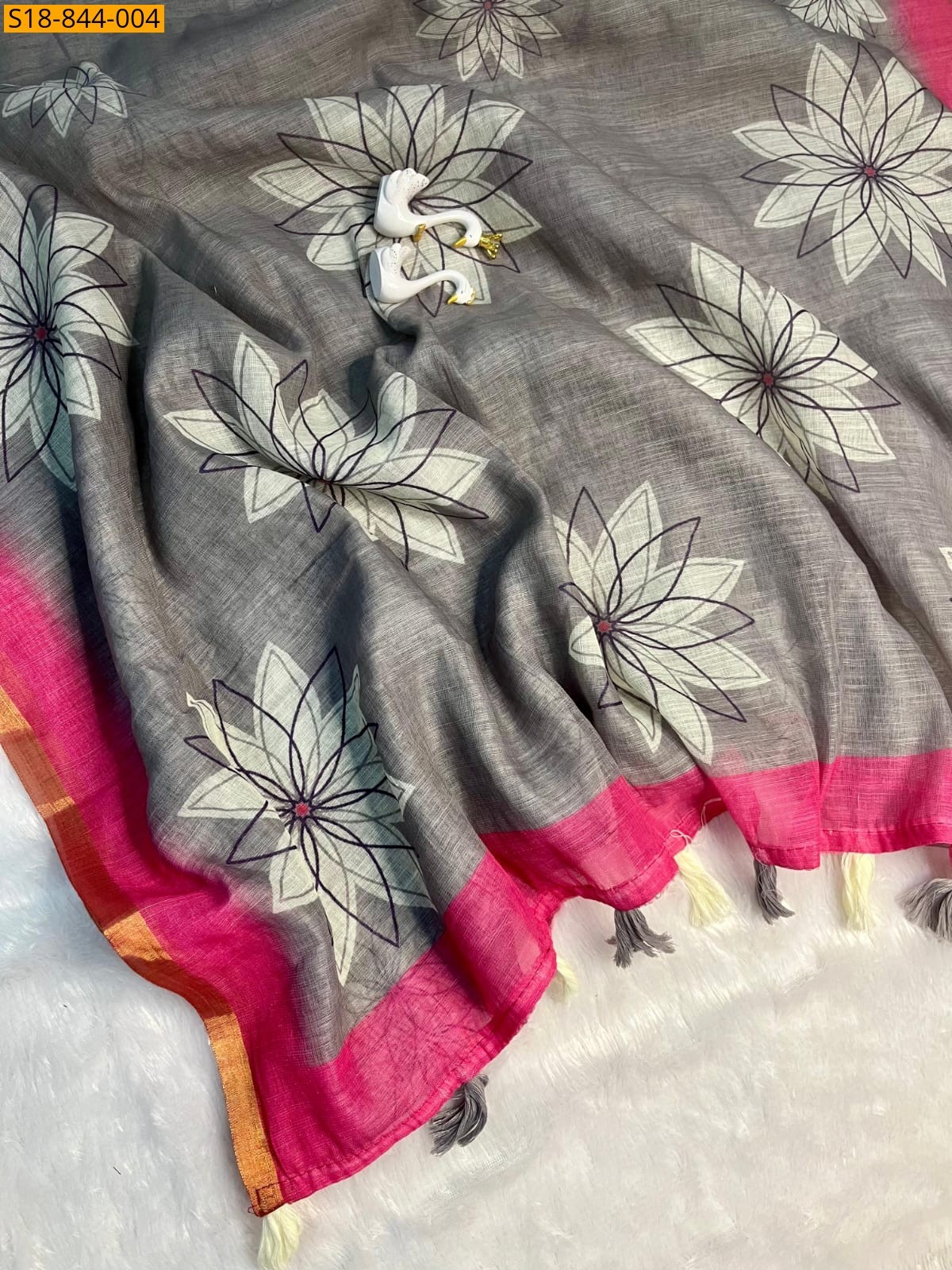 Grey Fancy Soft Linen Cotton Saree