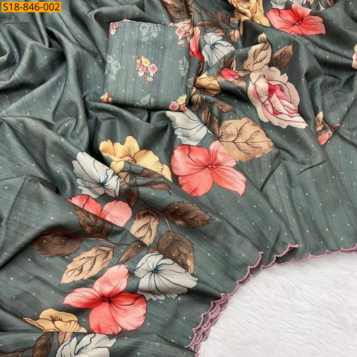 Grey Fancy Tussar Silk Saree