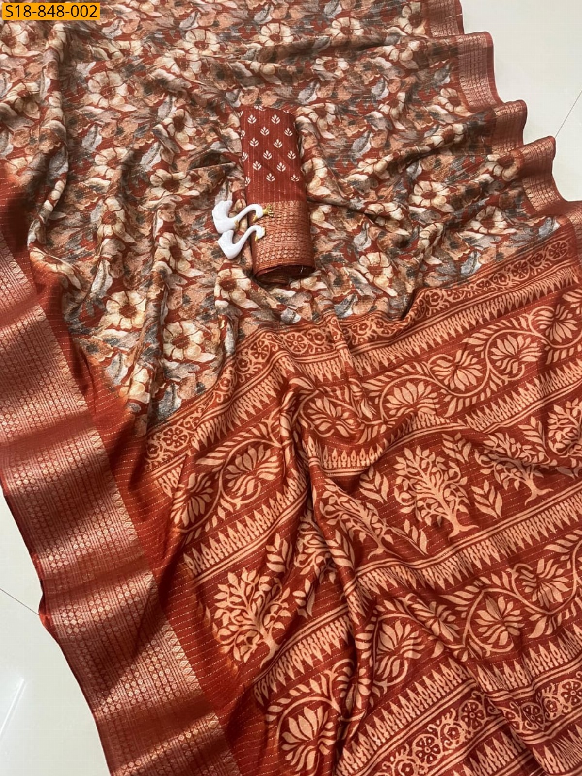 Orange Fancy Rekko Silk Saree