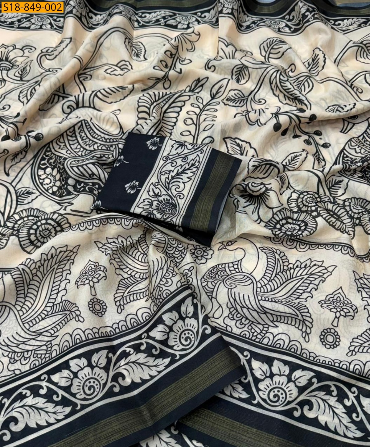 Black Fancy Mulmul Cotton Saree