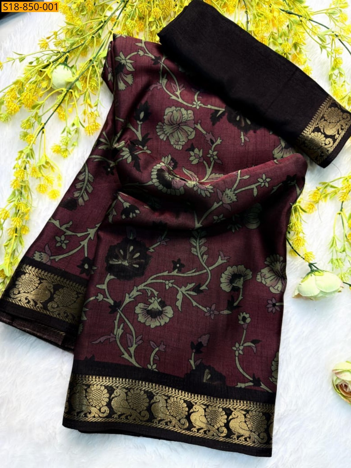 Onion Pink Fancy Soft bleck dola silk saree
