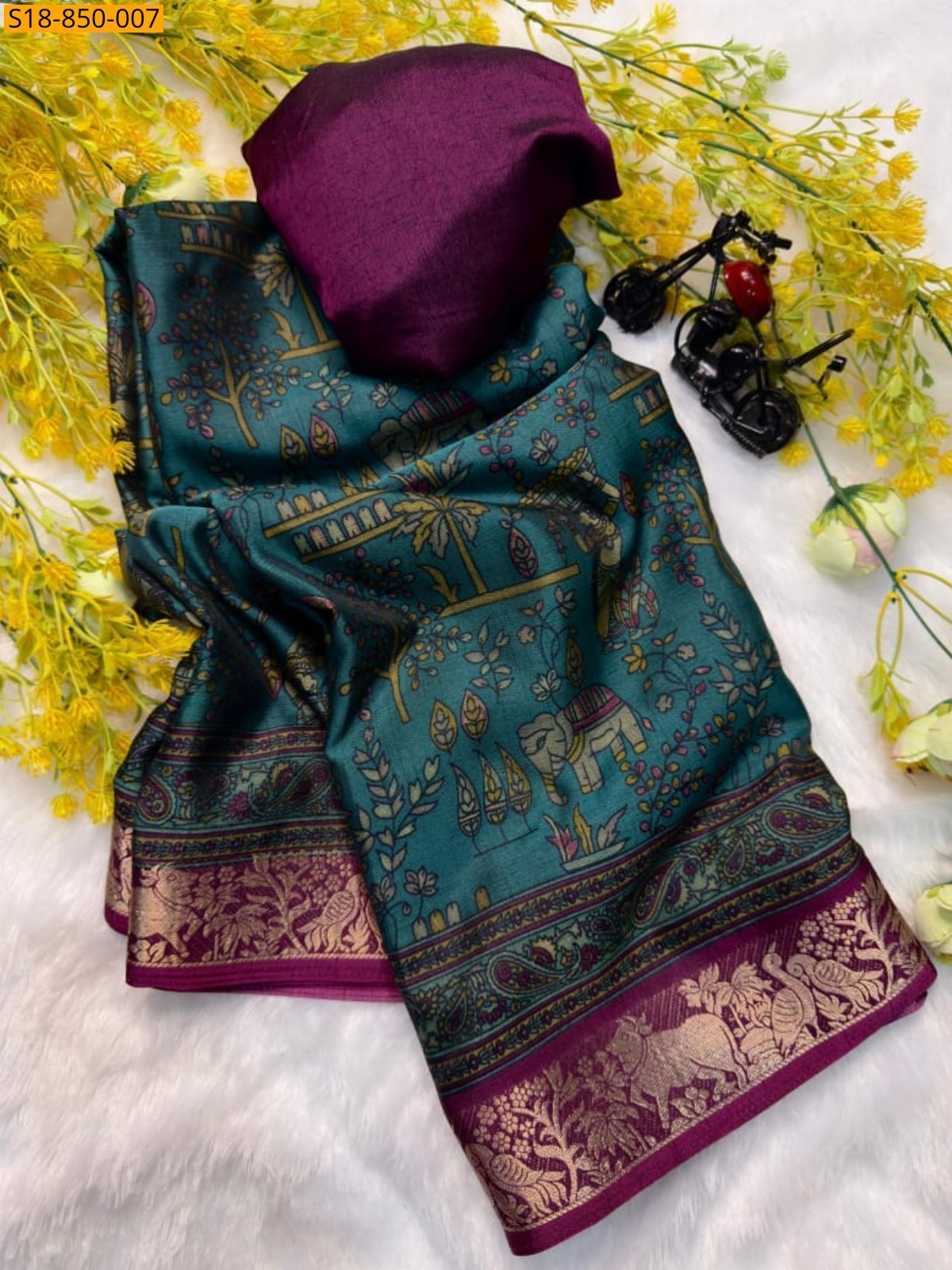 Morpitch Fancy Soft bleck dola silk saree