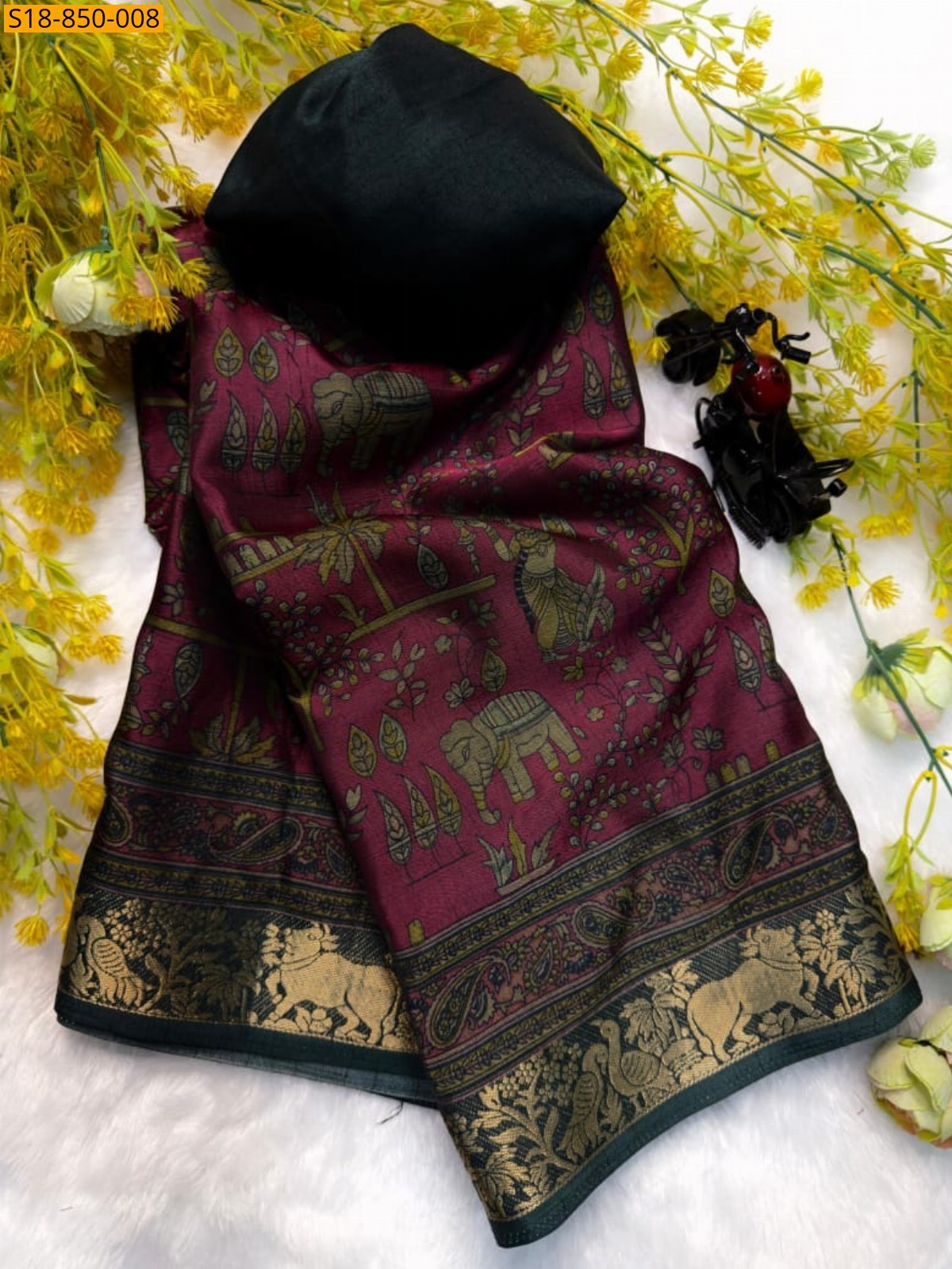 Maroon Fancy Soft bleck dola silk saree