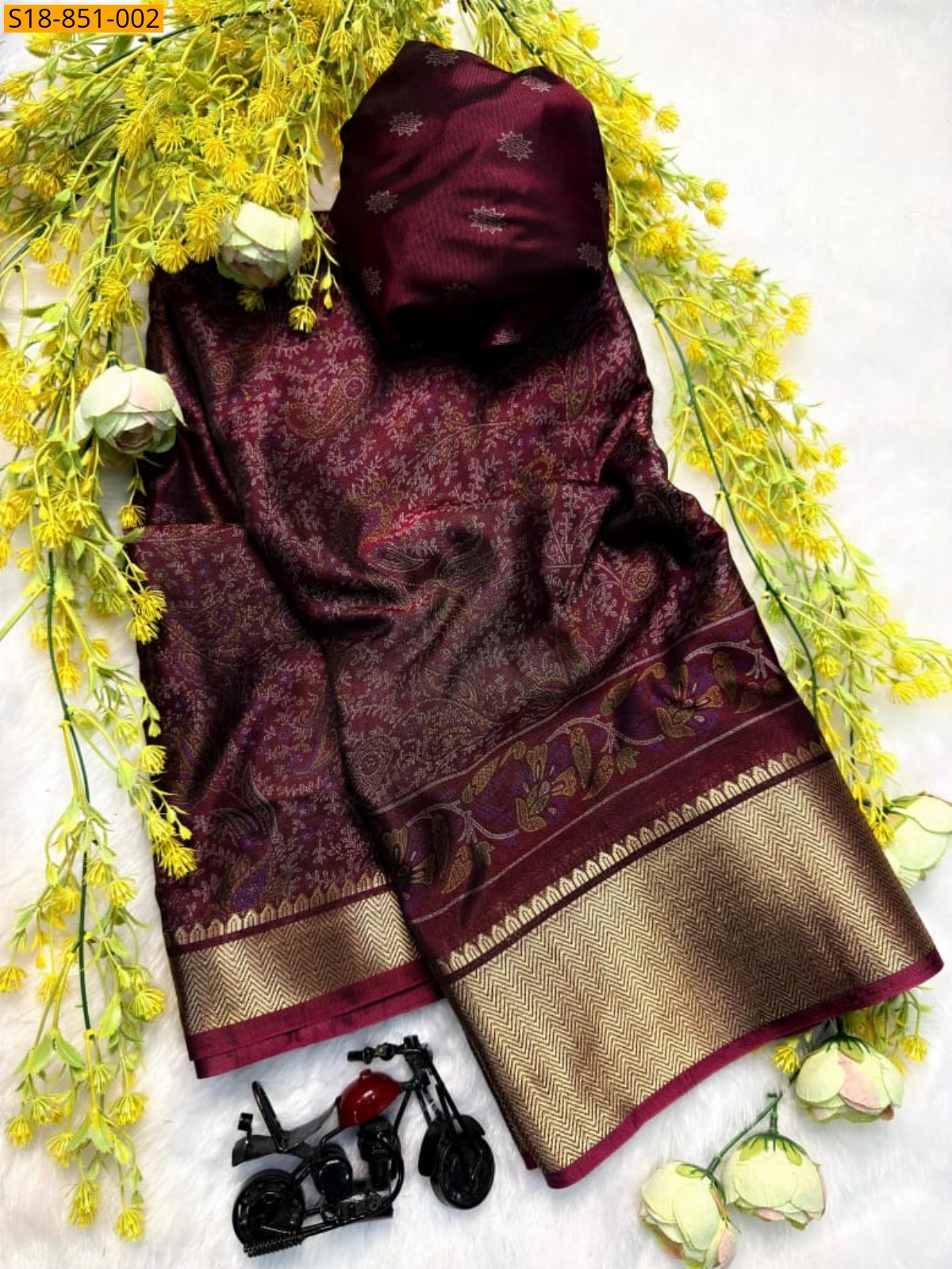 Maroon Fancy Soft bleck dola silk saree