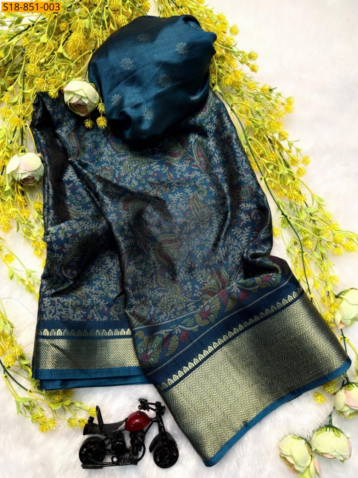 Morpitch Fancy Soft bleck dola silk saree