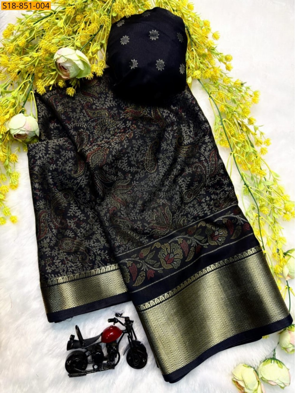 Fancy Soft bleck dola silk saree