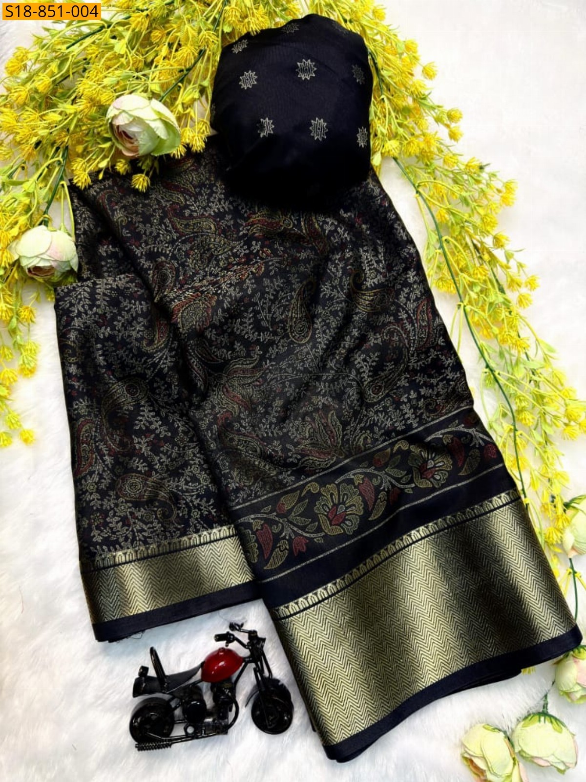 Black Fancy Soft bleck dola silk saree
