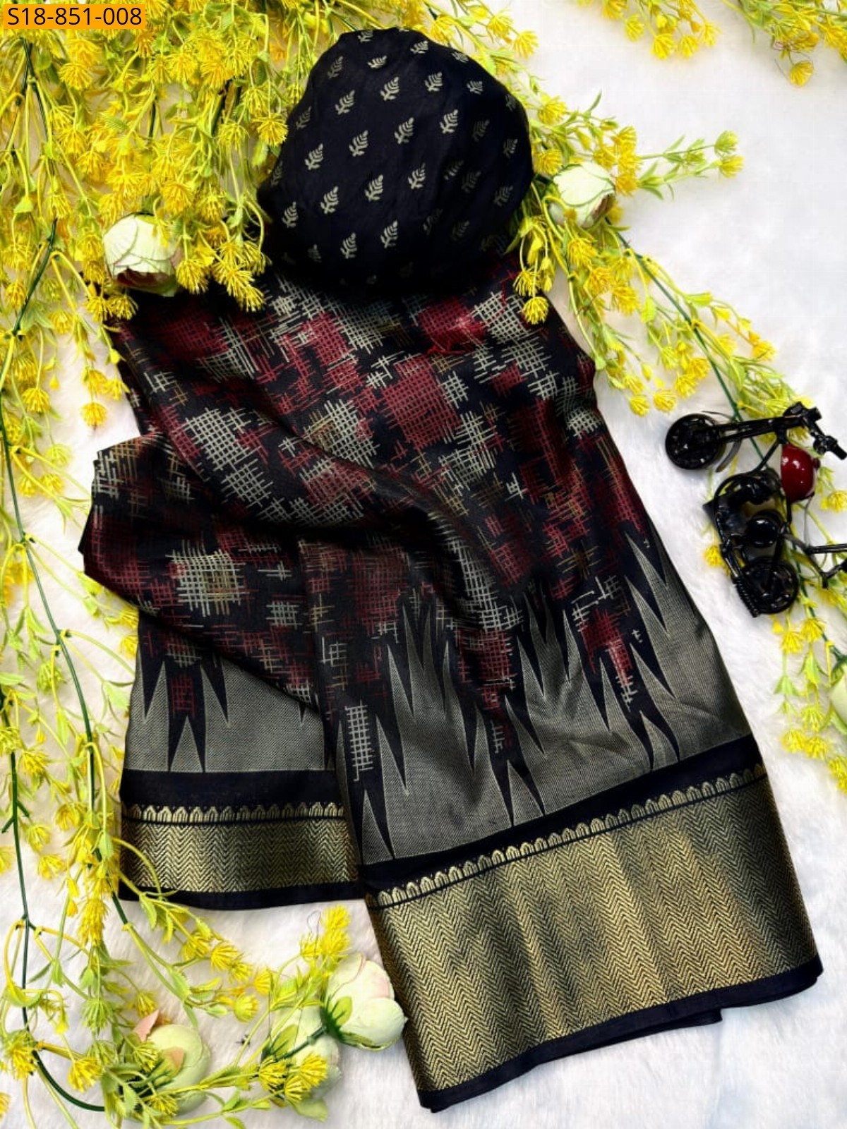 Black Fancy Soft bleck dola silk saree