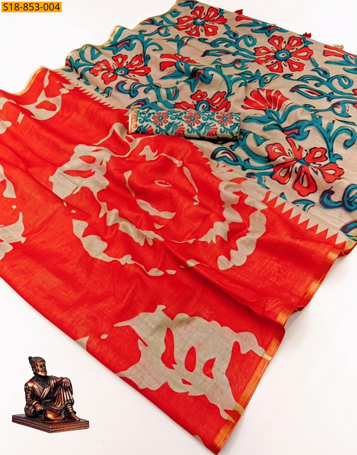 Orange Fancy Chanderi Saree