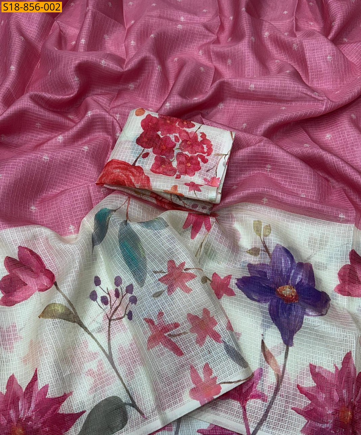 Pink Fancy  Soft Kota Checks Saree