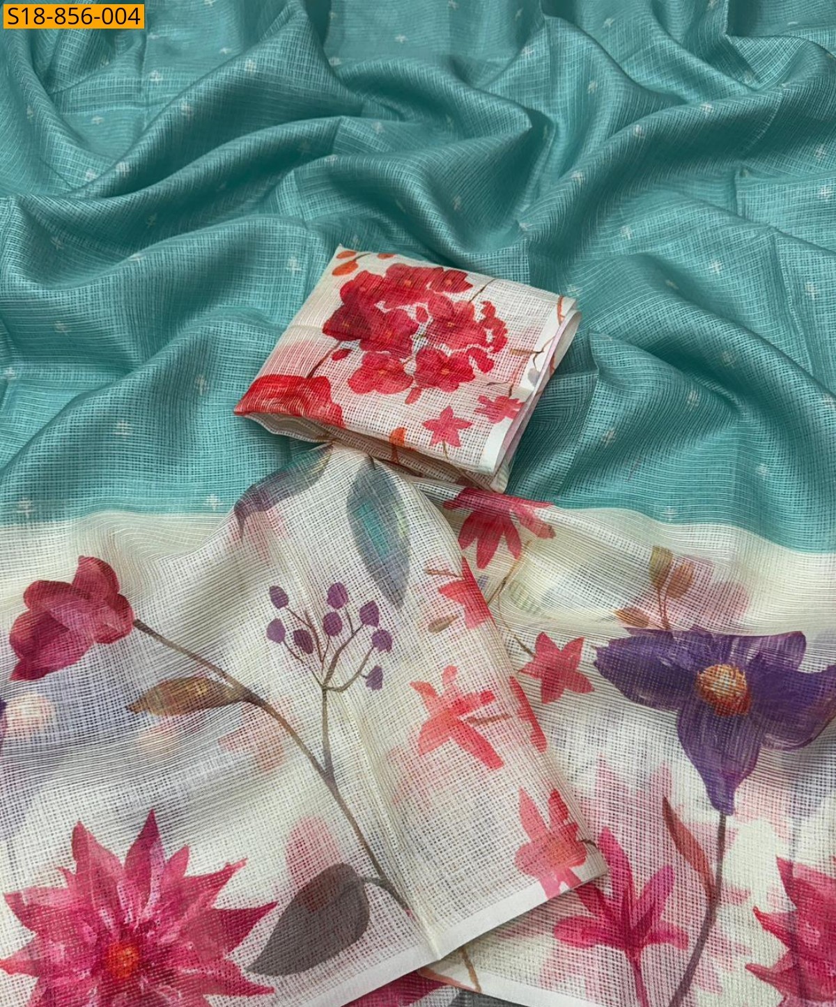 Sky Blue Fancy  Soft Kota Checks Saree