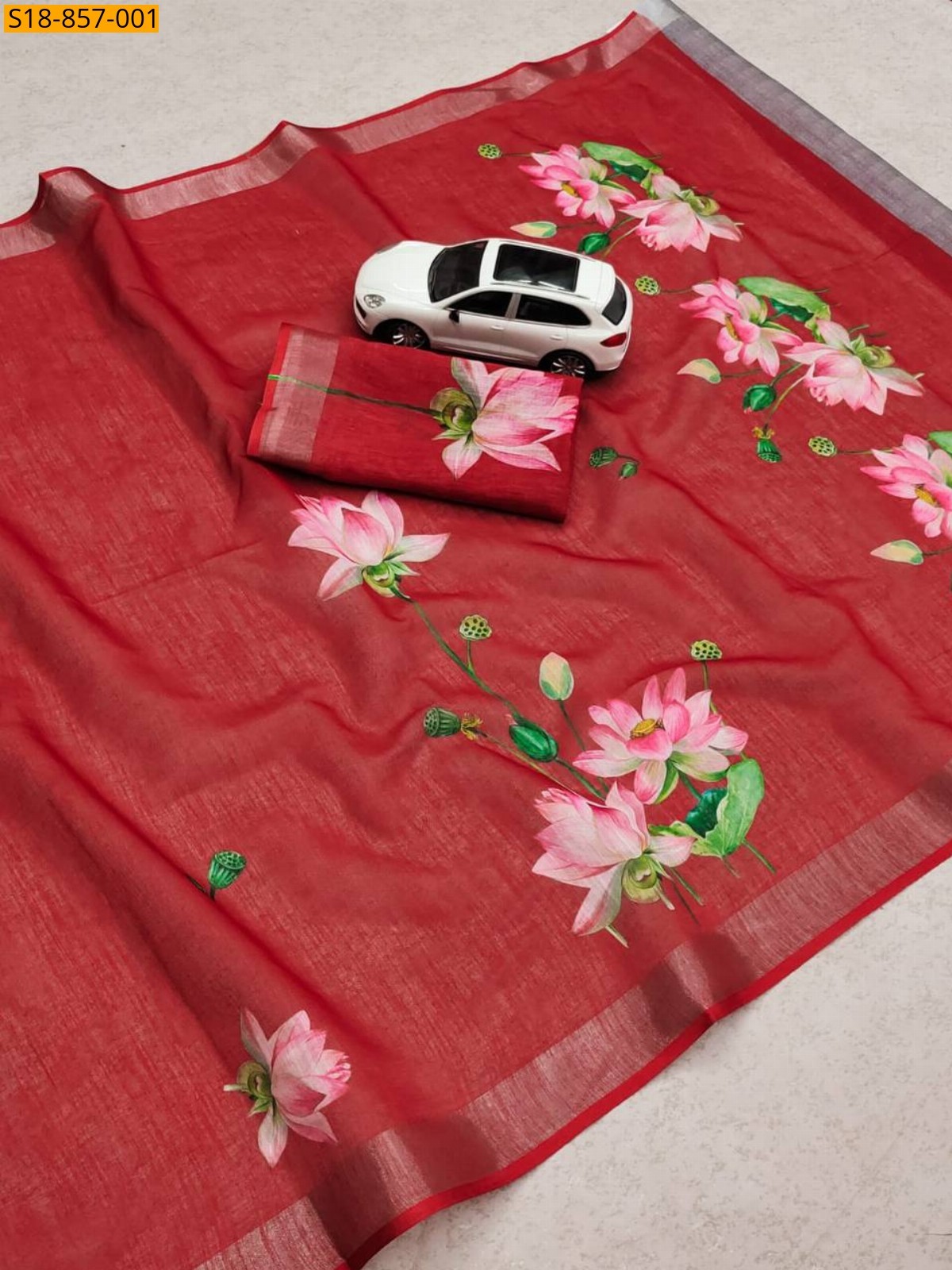 Red Fancy Linen saree