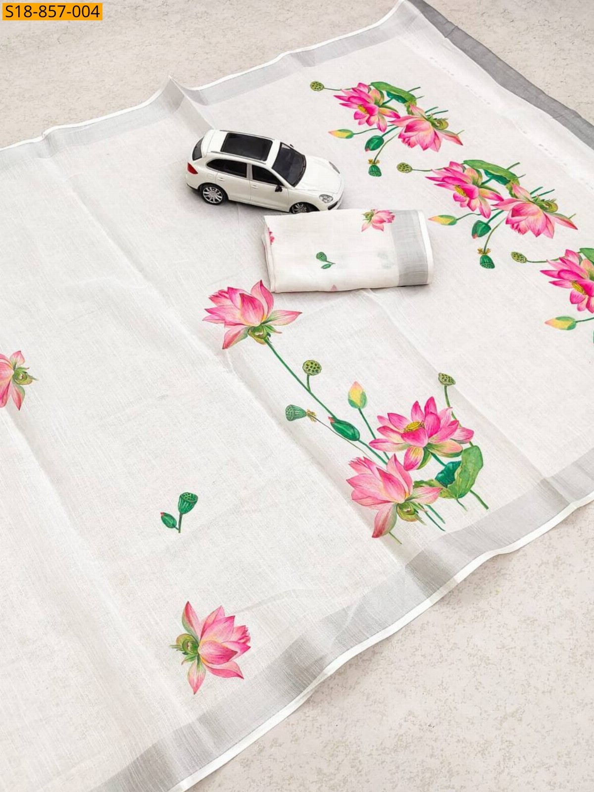 White Fancy Linen saree