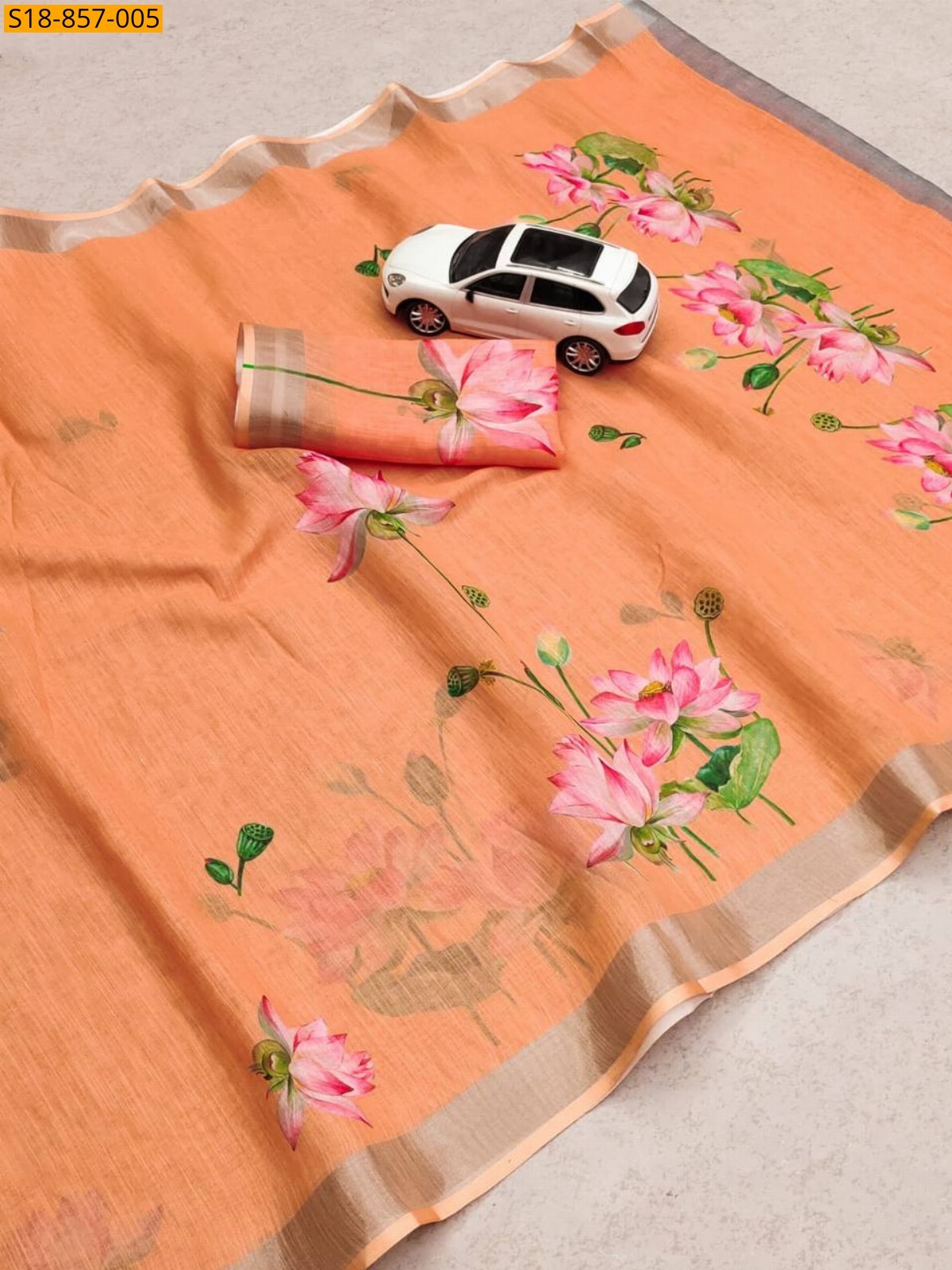 Orange Fancy Linen saree