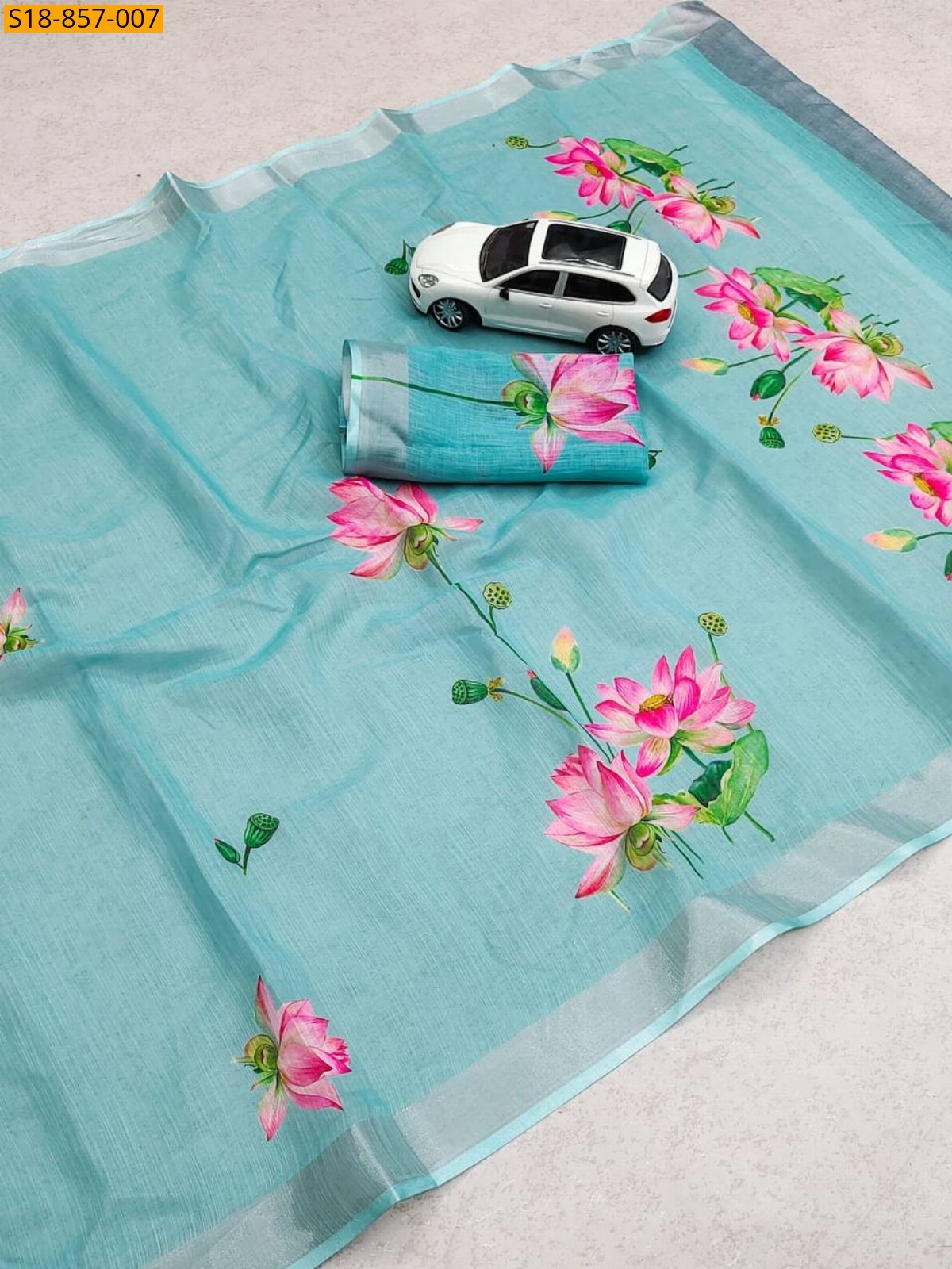 Sky Blue Fancy Linen saree