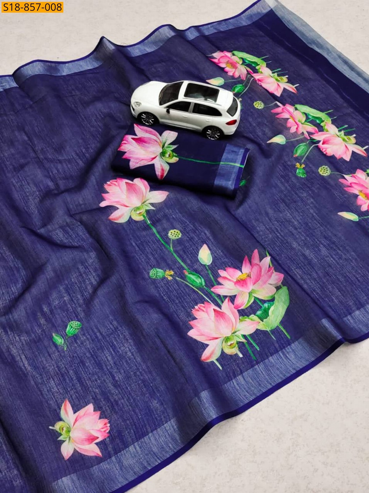 Navy Blue Fancy Linen saree