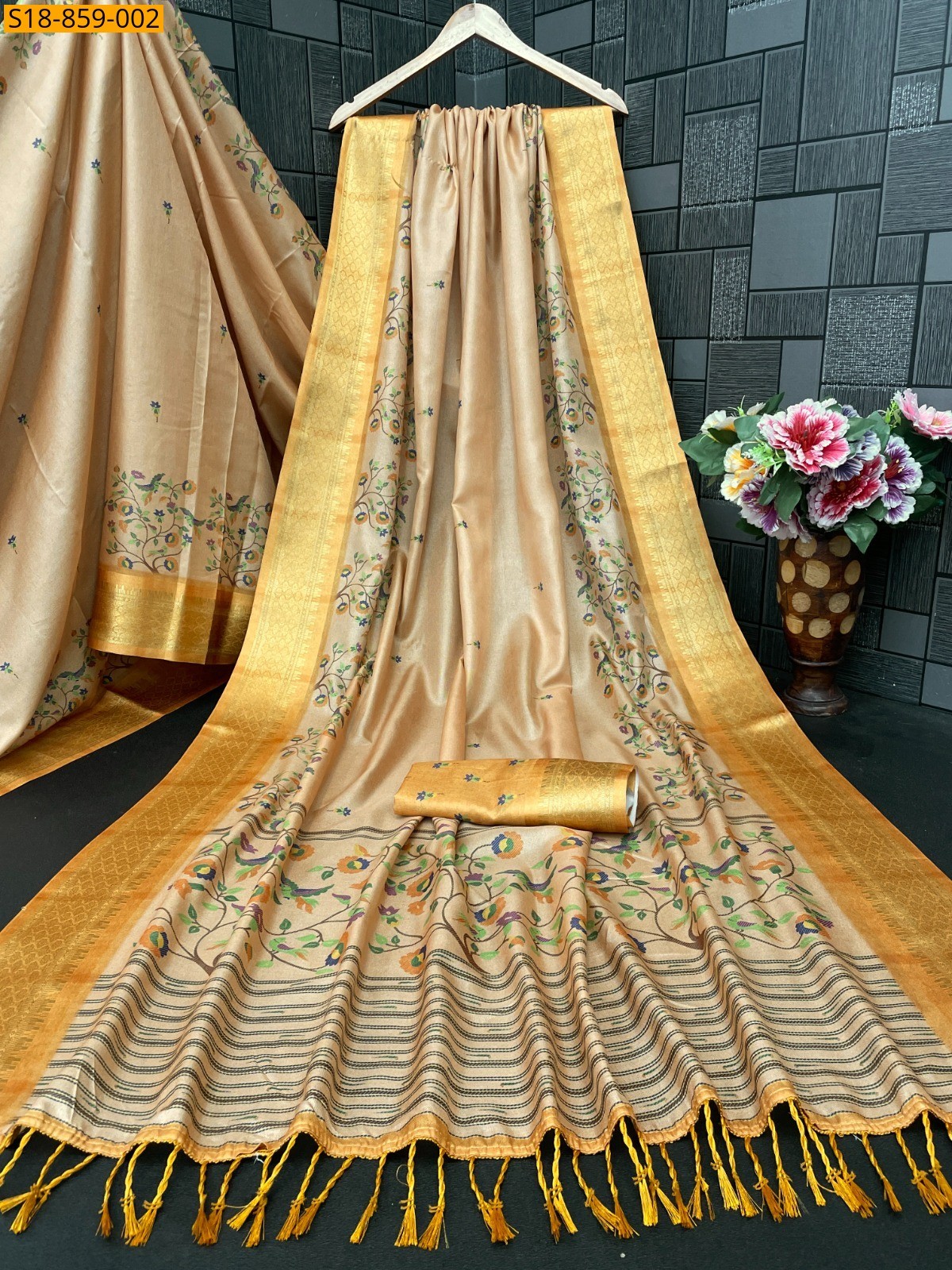 Cream Fancy Silk Digital Printed Saree