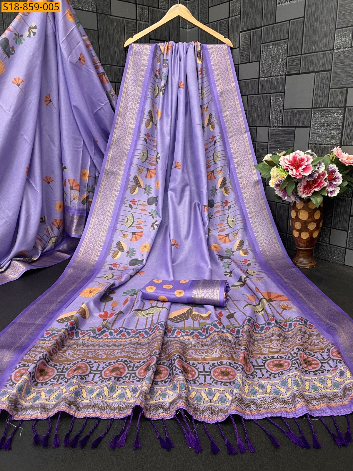 Lavender Fancy Silk Digital Printed Saree