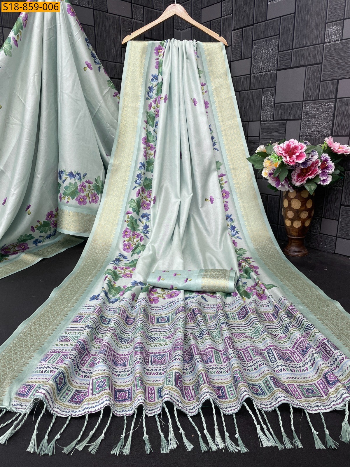 Pista Green Fancy Silk Digital Printed Saree
