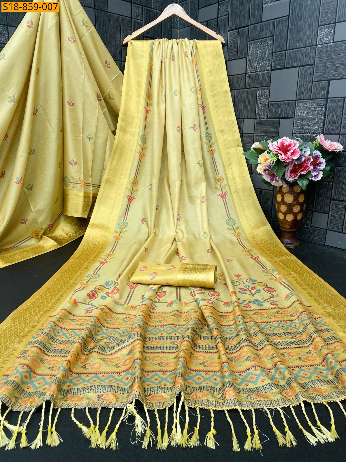 Yellow Fancy Silk Digital Printed Saree
