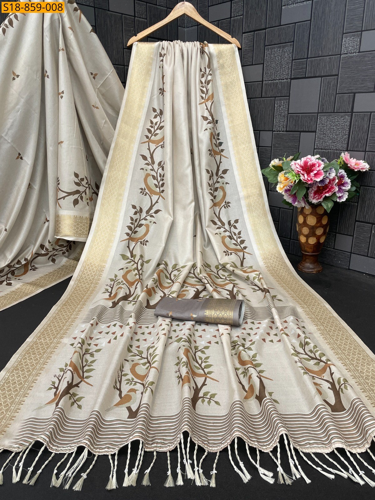 Biege Fancy Silk Digital Printed Saree