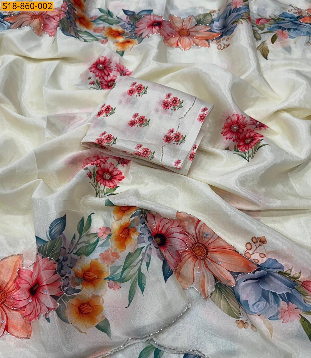 White Fancy Soft Chinon Silk Saree