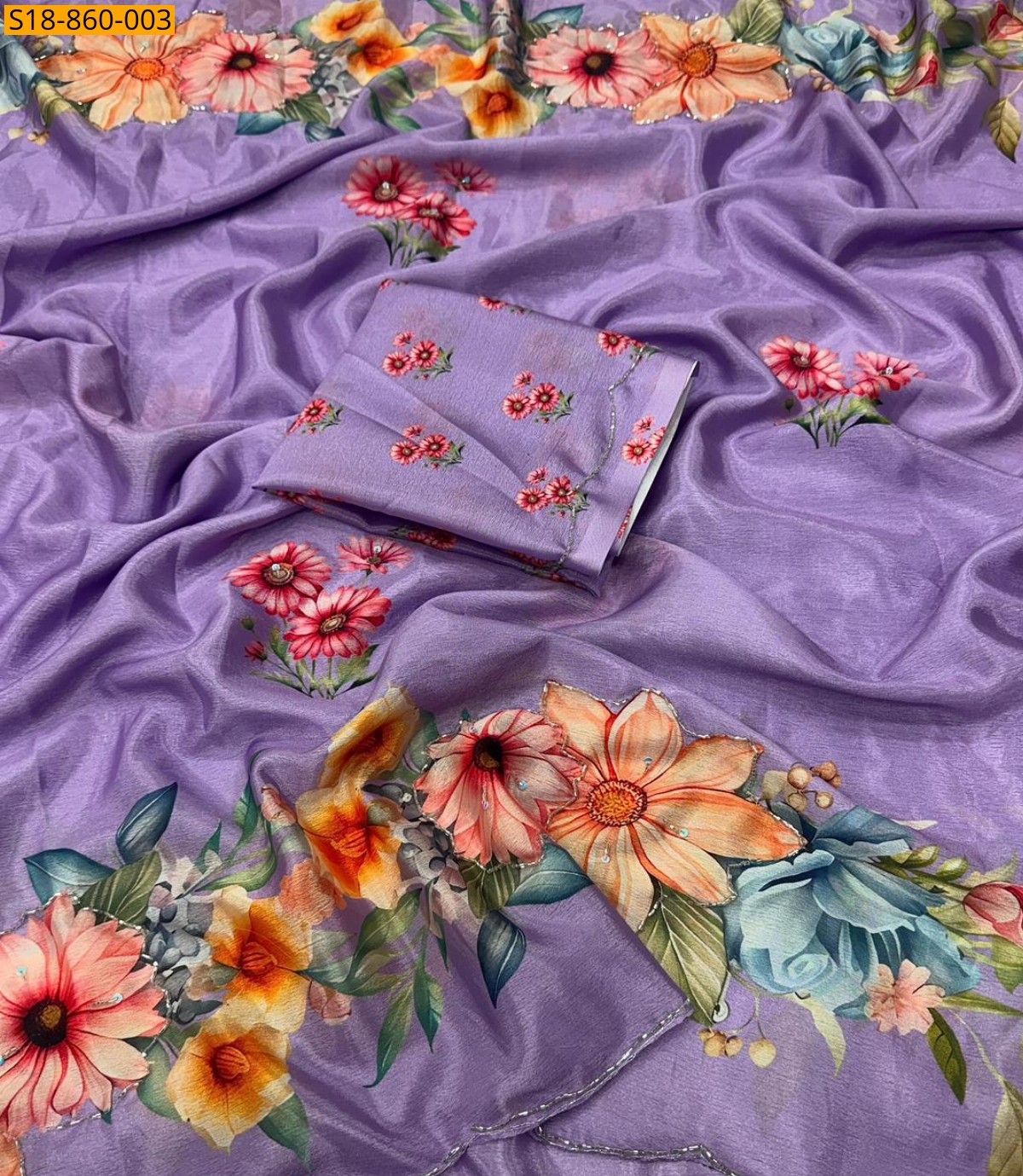 Lavendar Fancy Soft Chinon Silk Saree