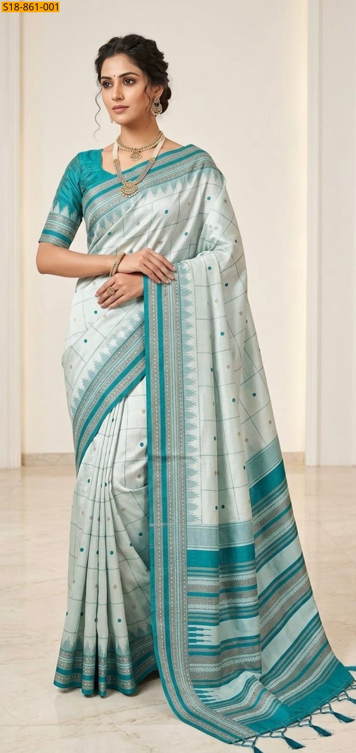 White Fancy Soft Lichi Silk Saree