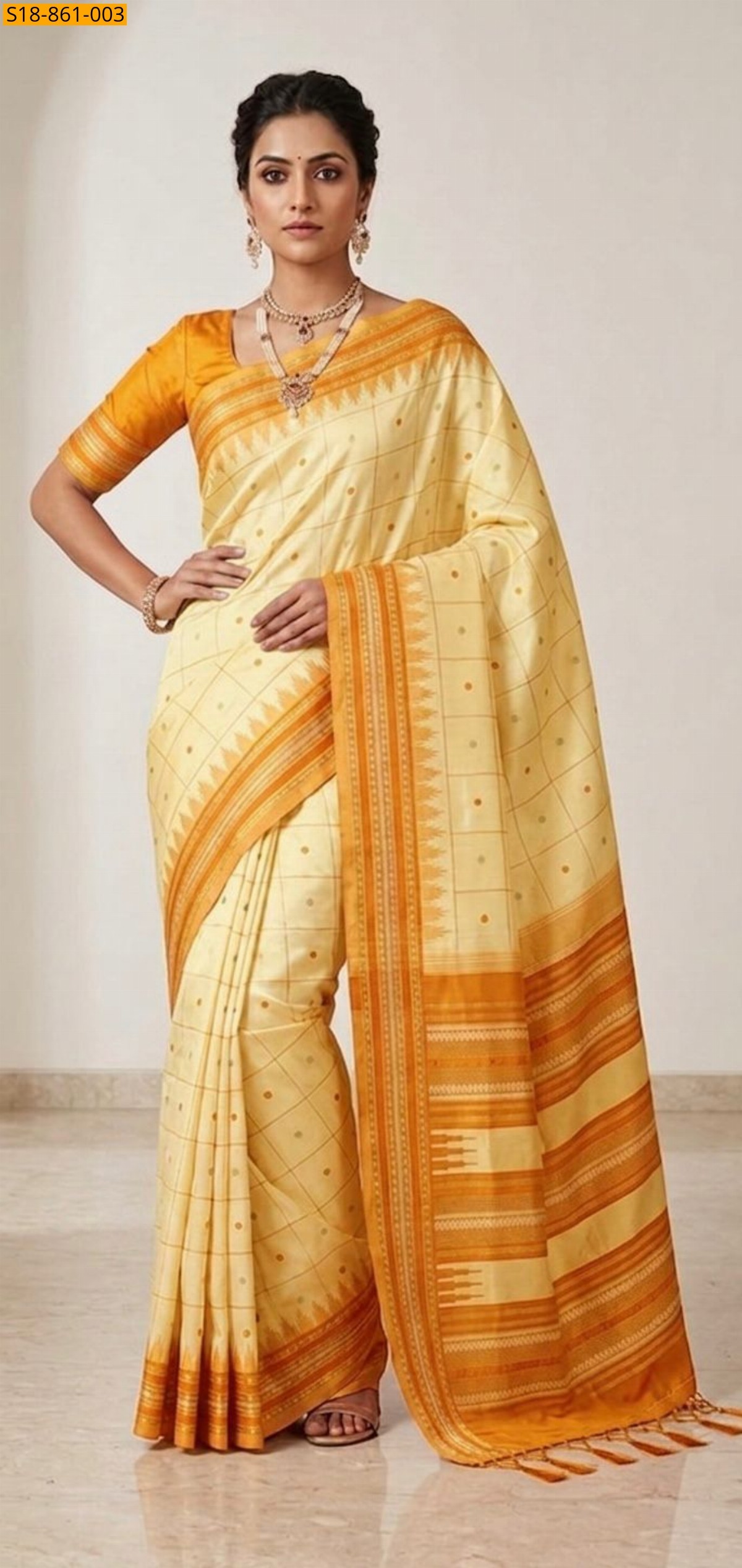 Cream Fancy Soft Lichi Silk Saree