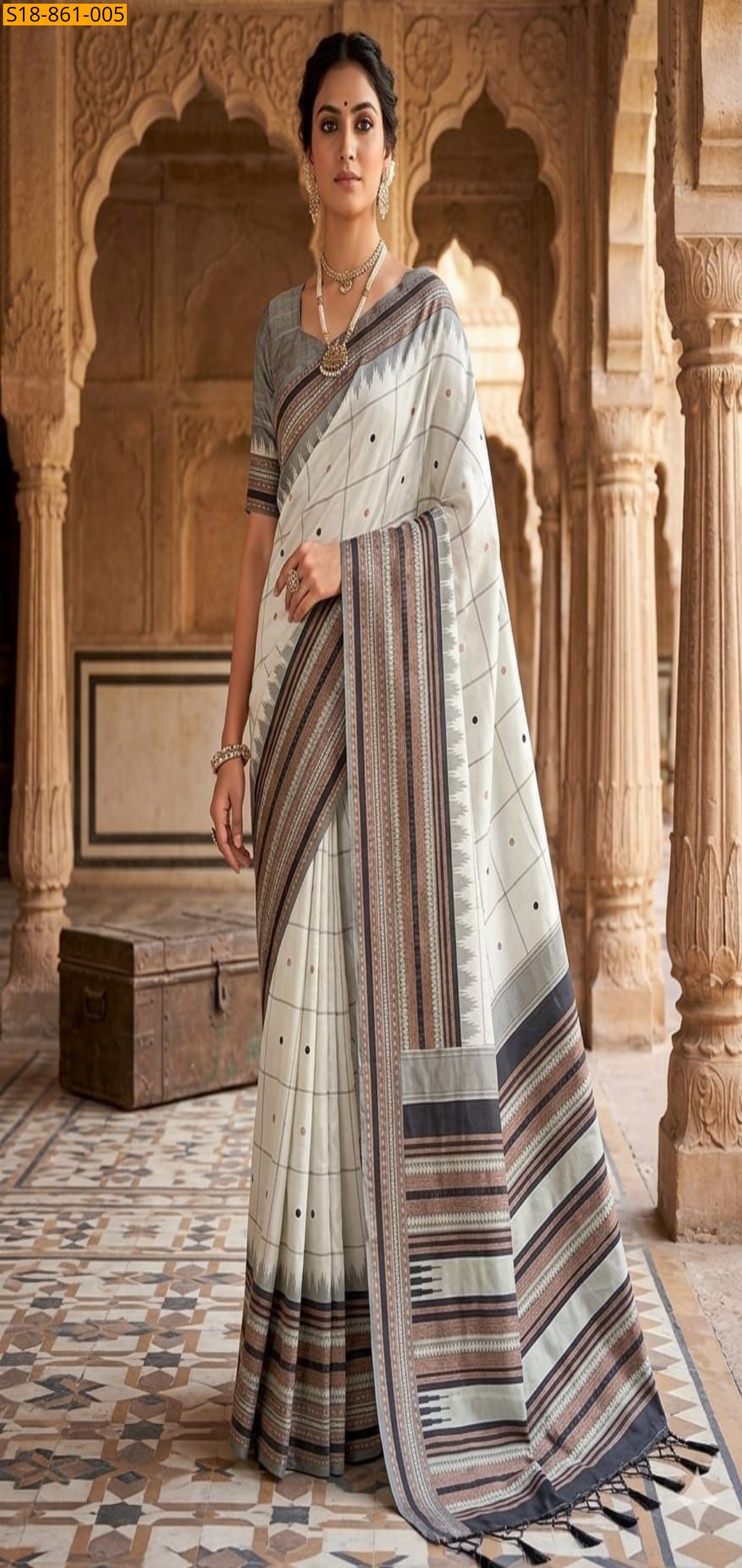 White Fancy Soft Lichi Silk Saree