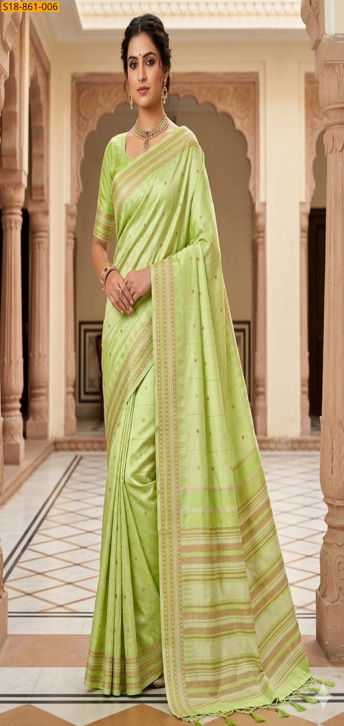 Light Green Fancy Soft Lichi Silk Saree
