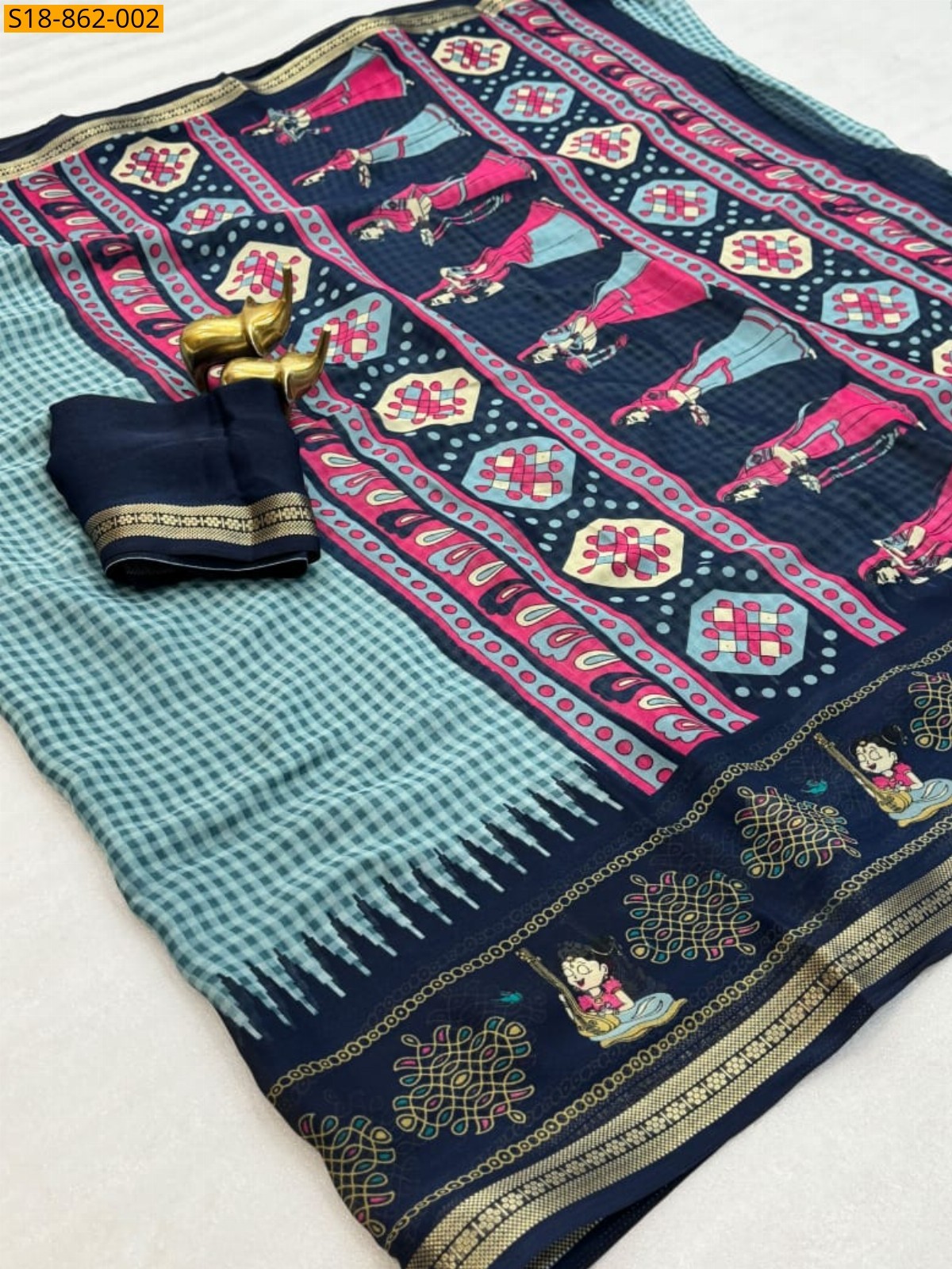 Blue Fancy georgette mix Saree
