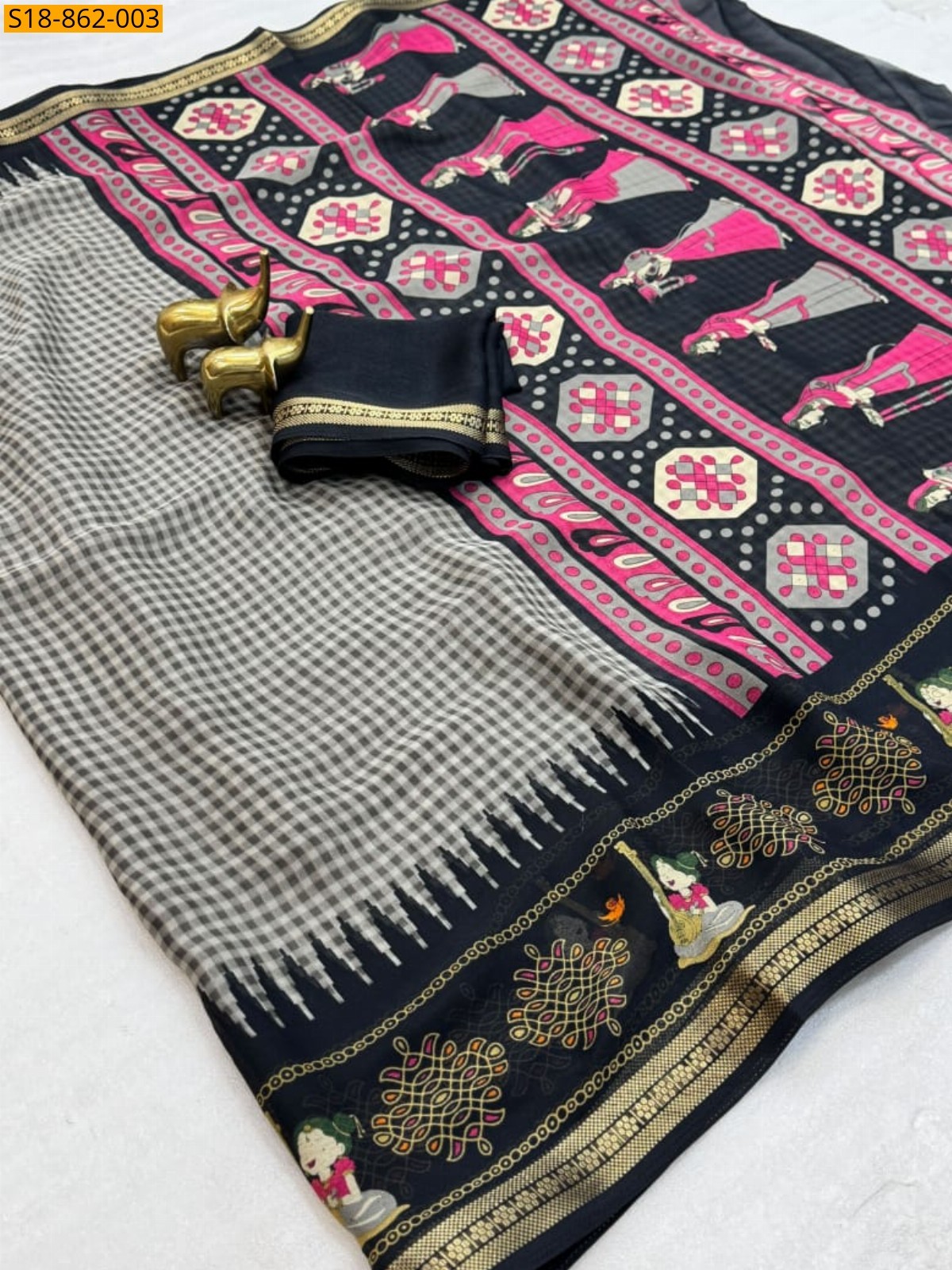 Brown Fancy georgette mix Saree