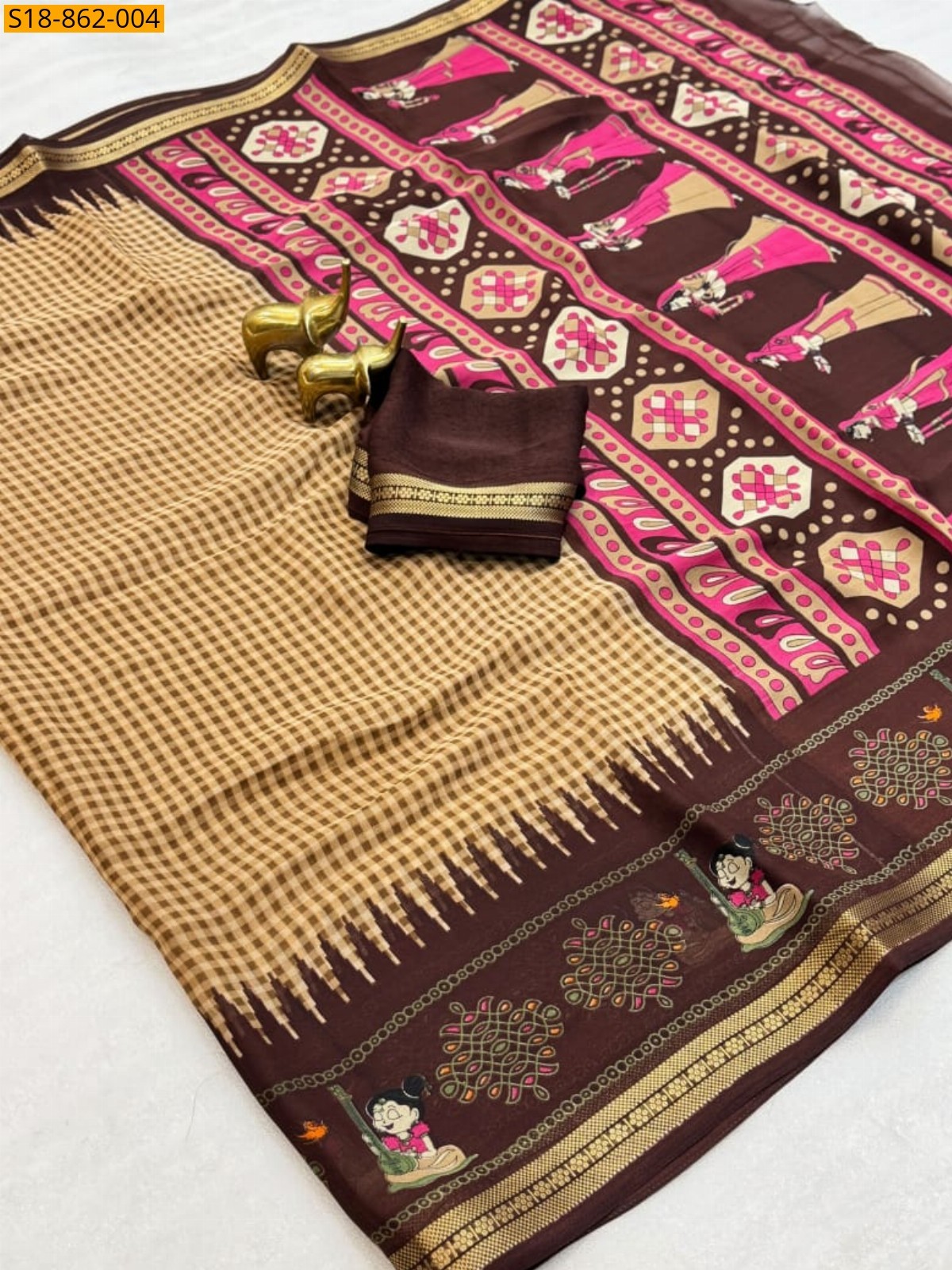Coffe Brown Fancy georgette mix Saree
