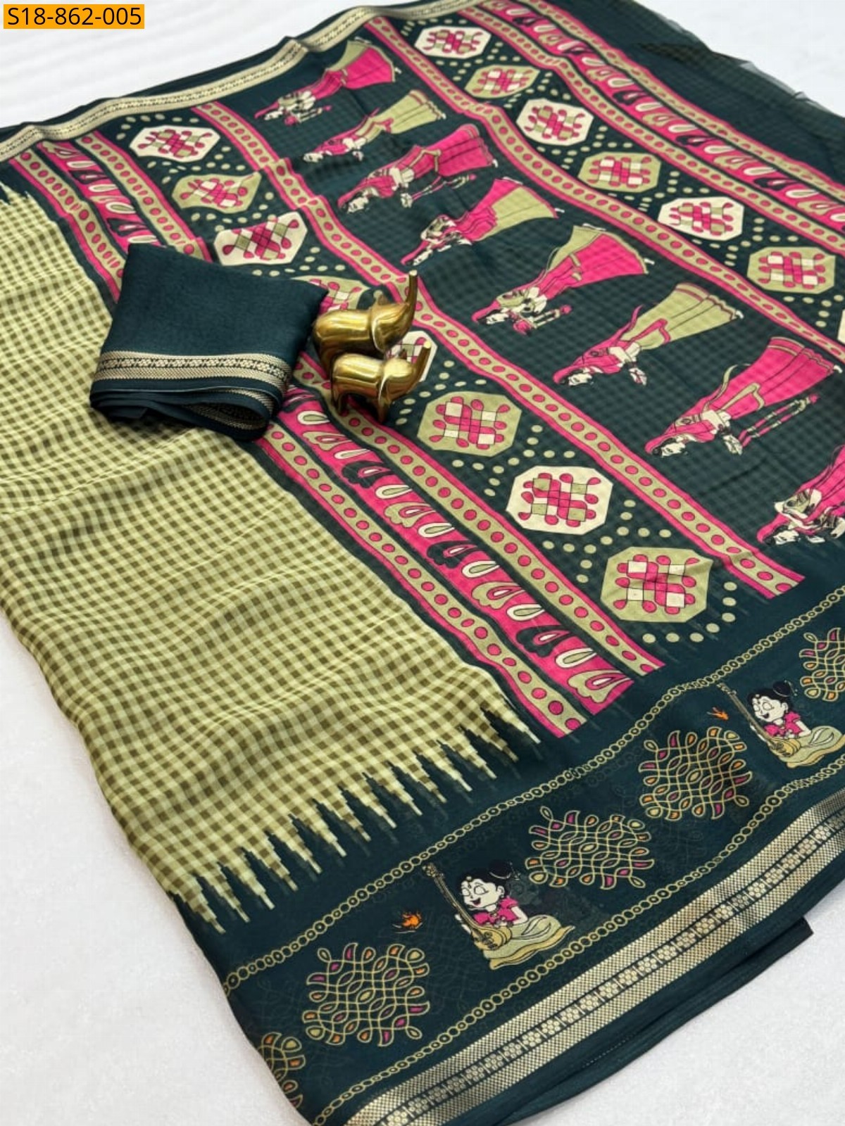 Green Fancy georgette mix Saree