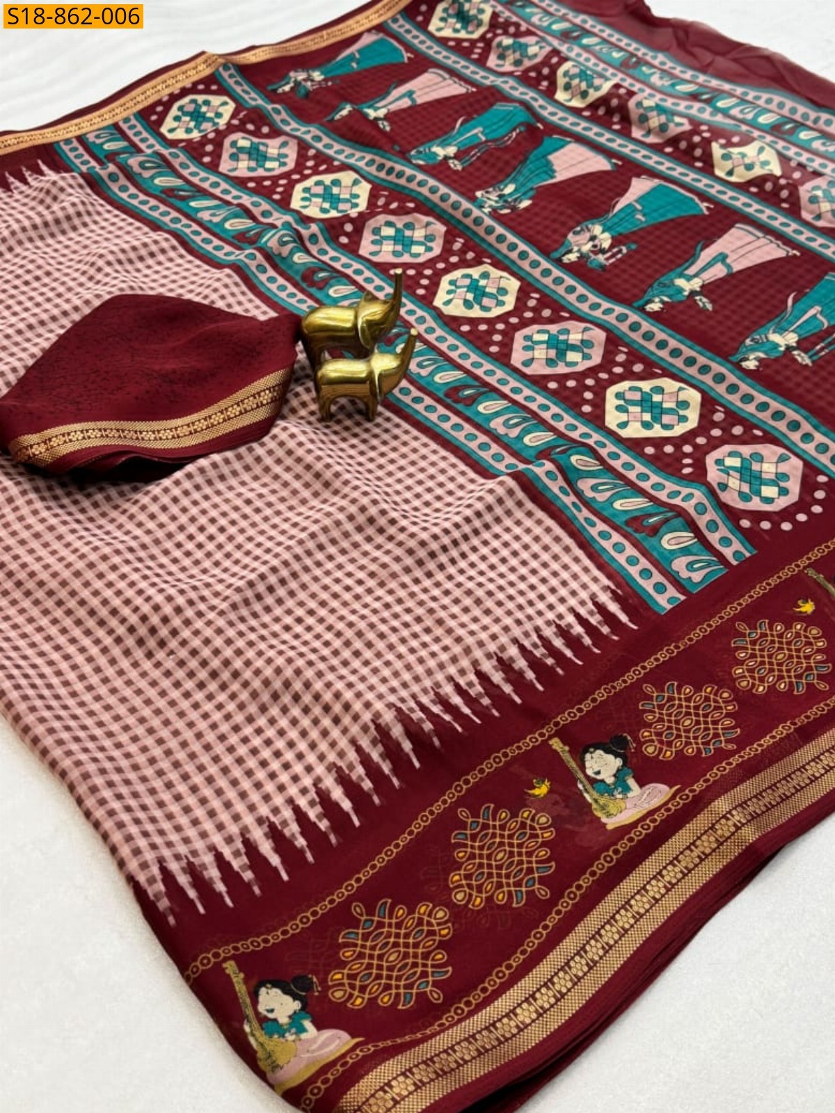 Onion Pink Fancy georgette mix Saree