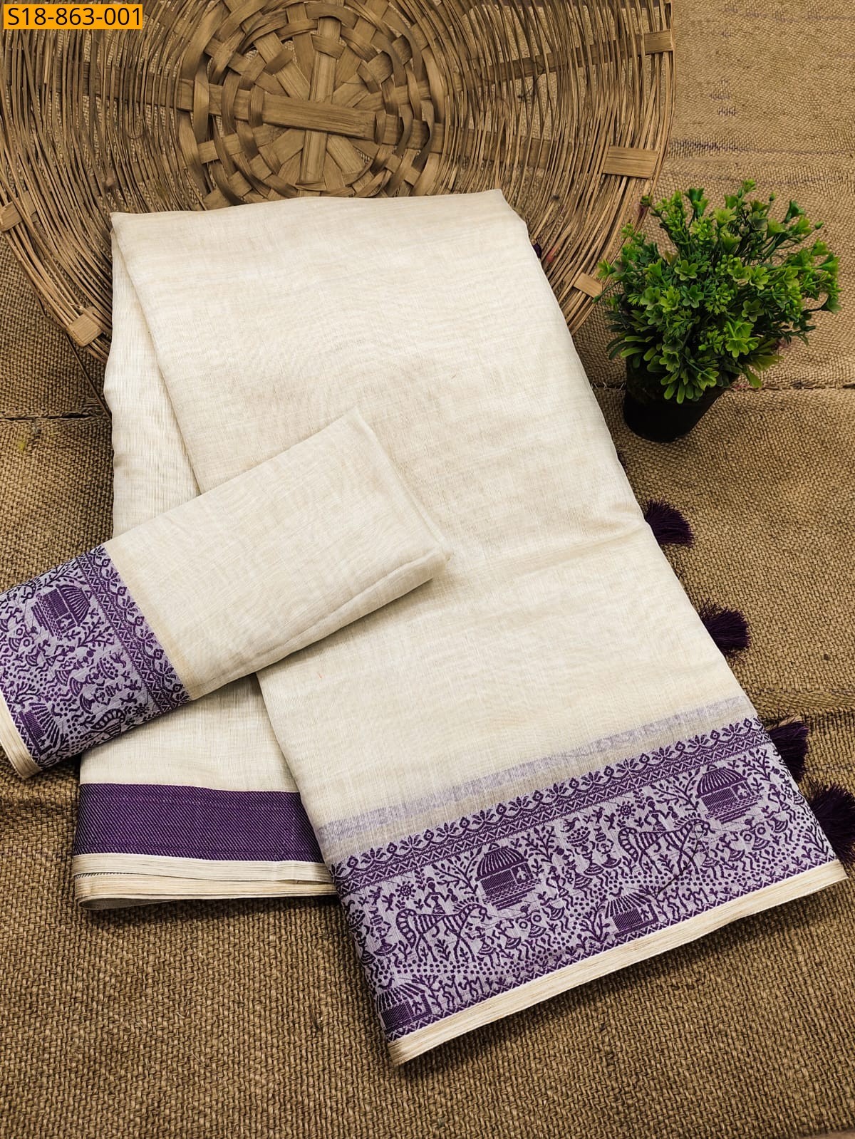 Lavender Fancy Cotton Soft Silk Saree