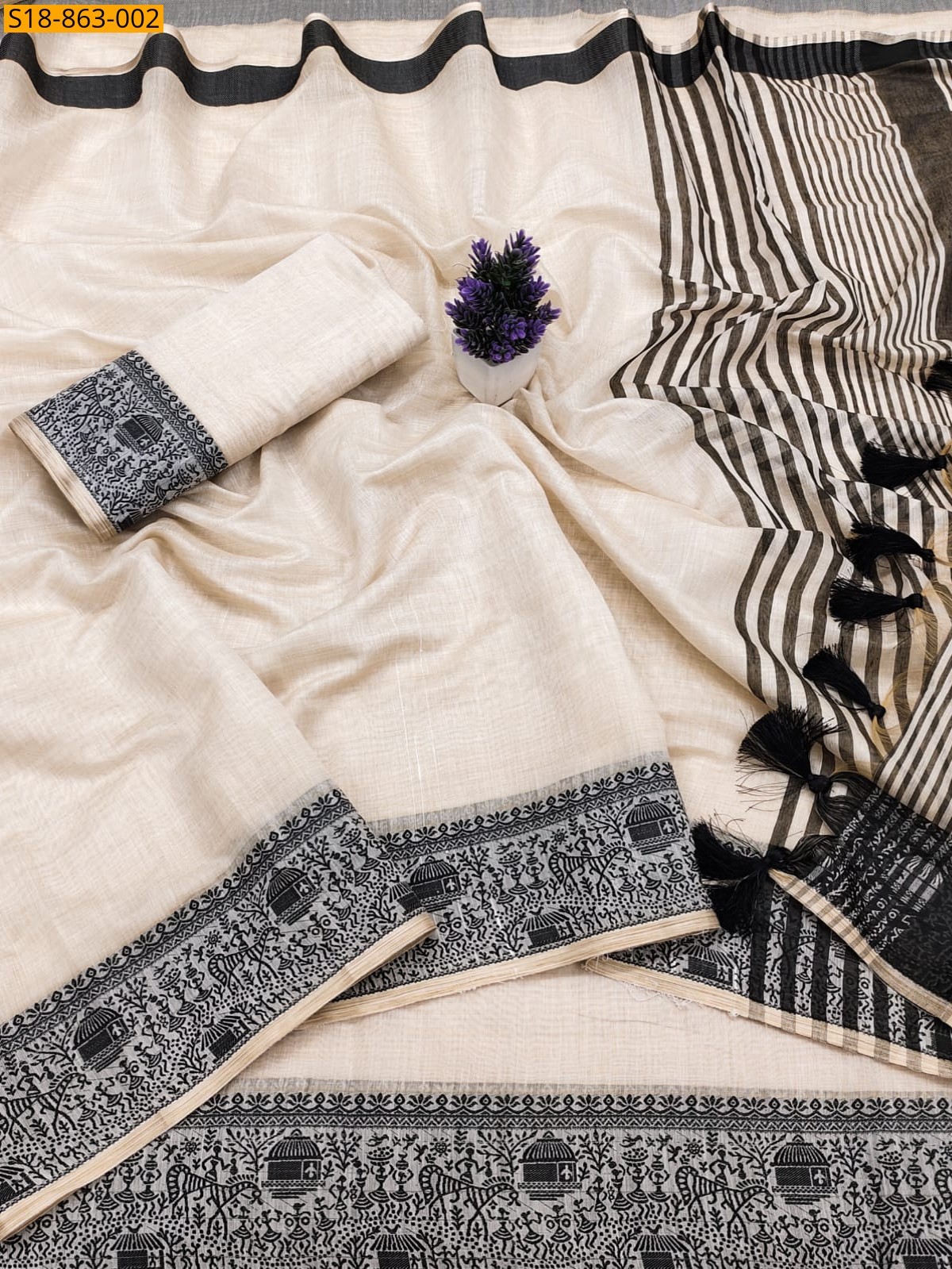 Black Fancy Cotton Soft Silk Saree