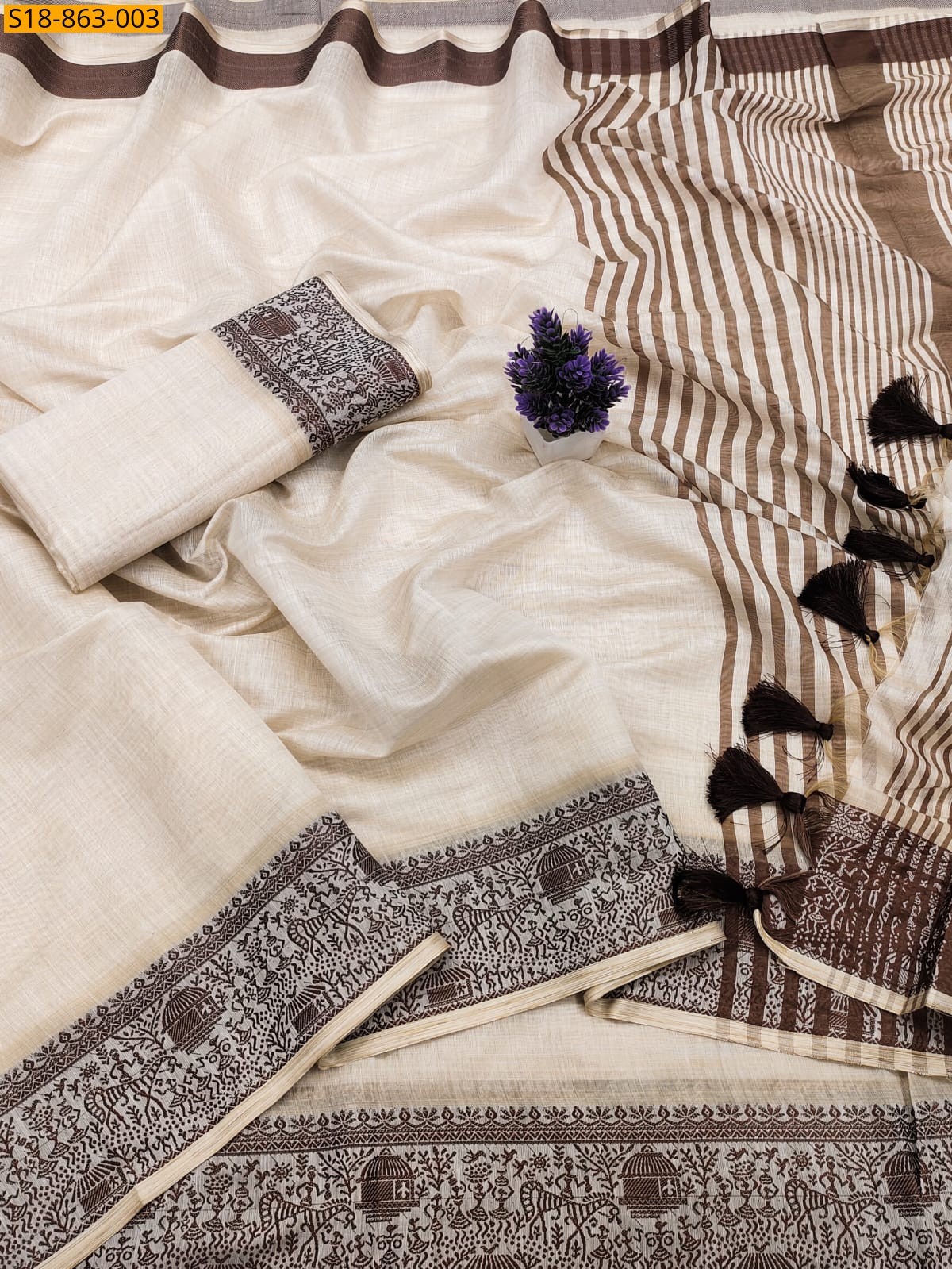 Brown Fancy Cotton Soft Silk Saree