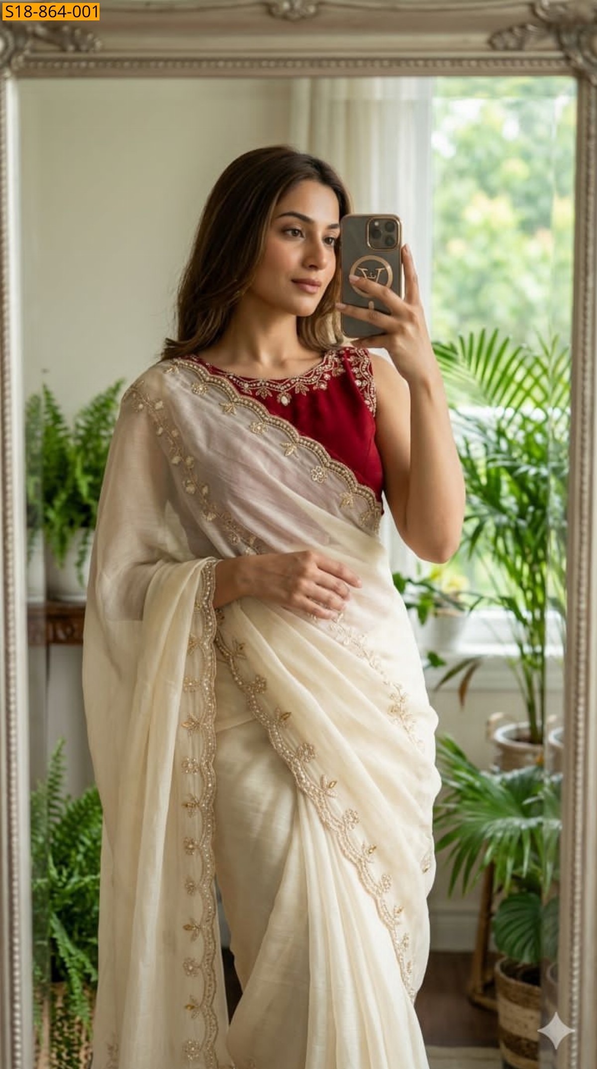 White Fancy Soft chinnon Saree