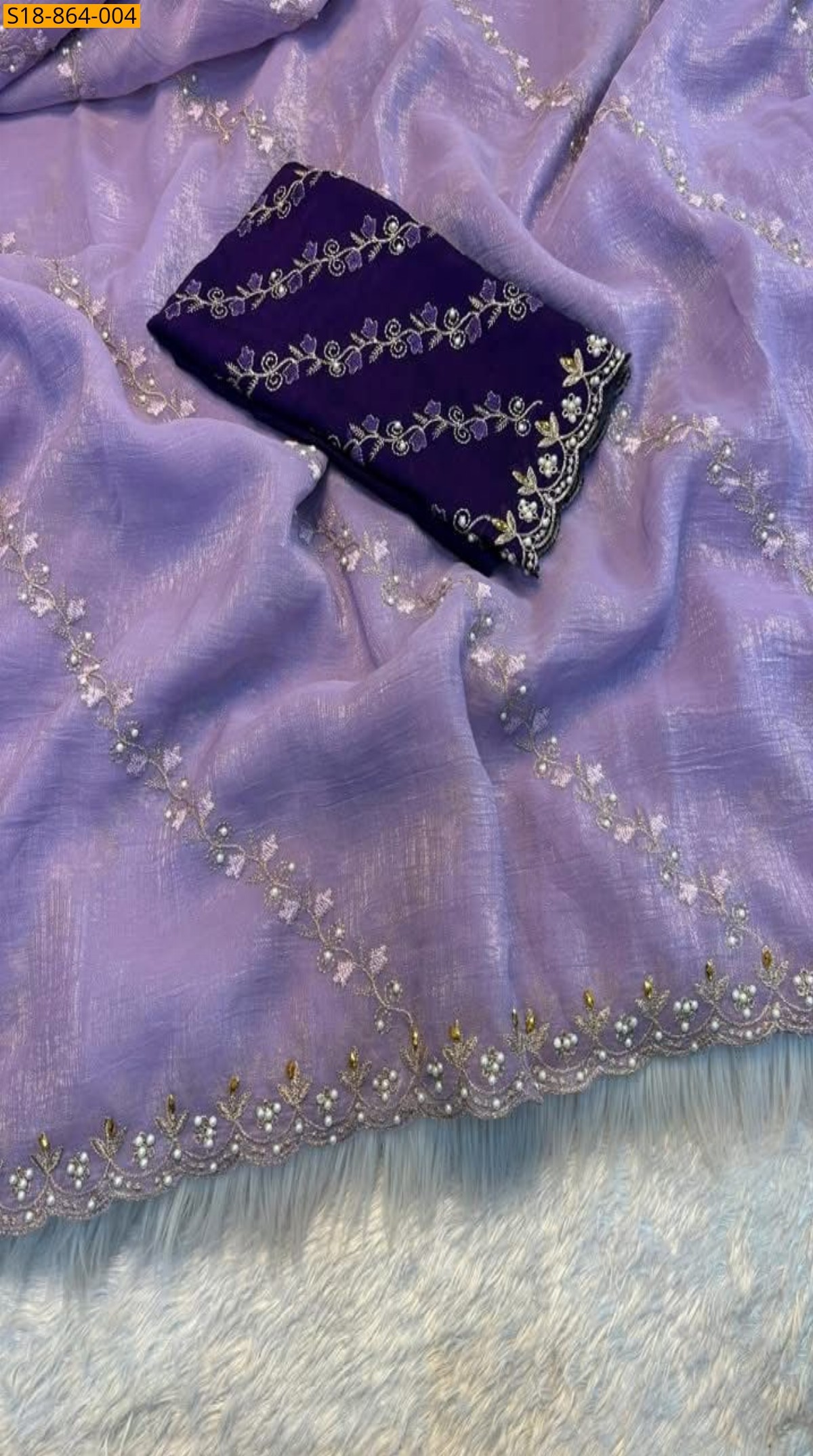Lavender Fancy Soft chinnon Saree
