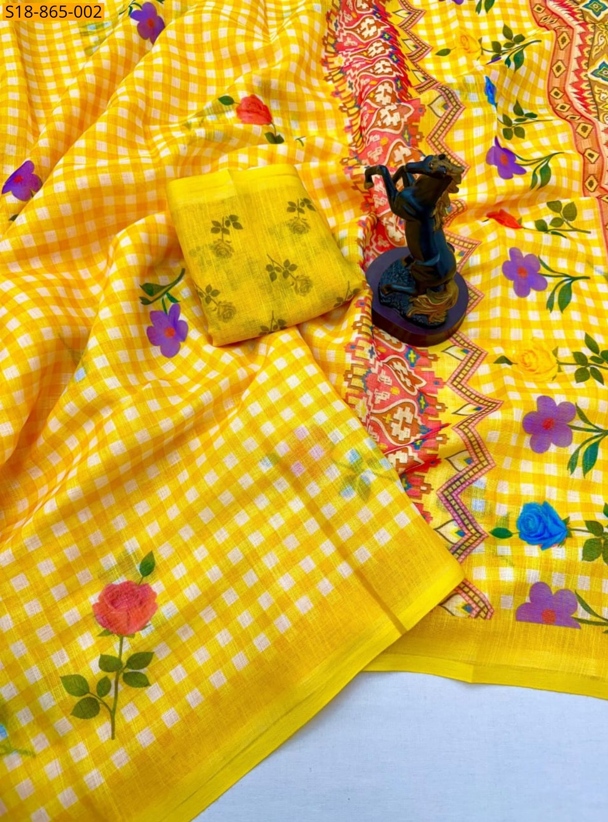 Yellow Fancy Soft Linen mix cotton Saree