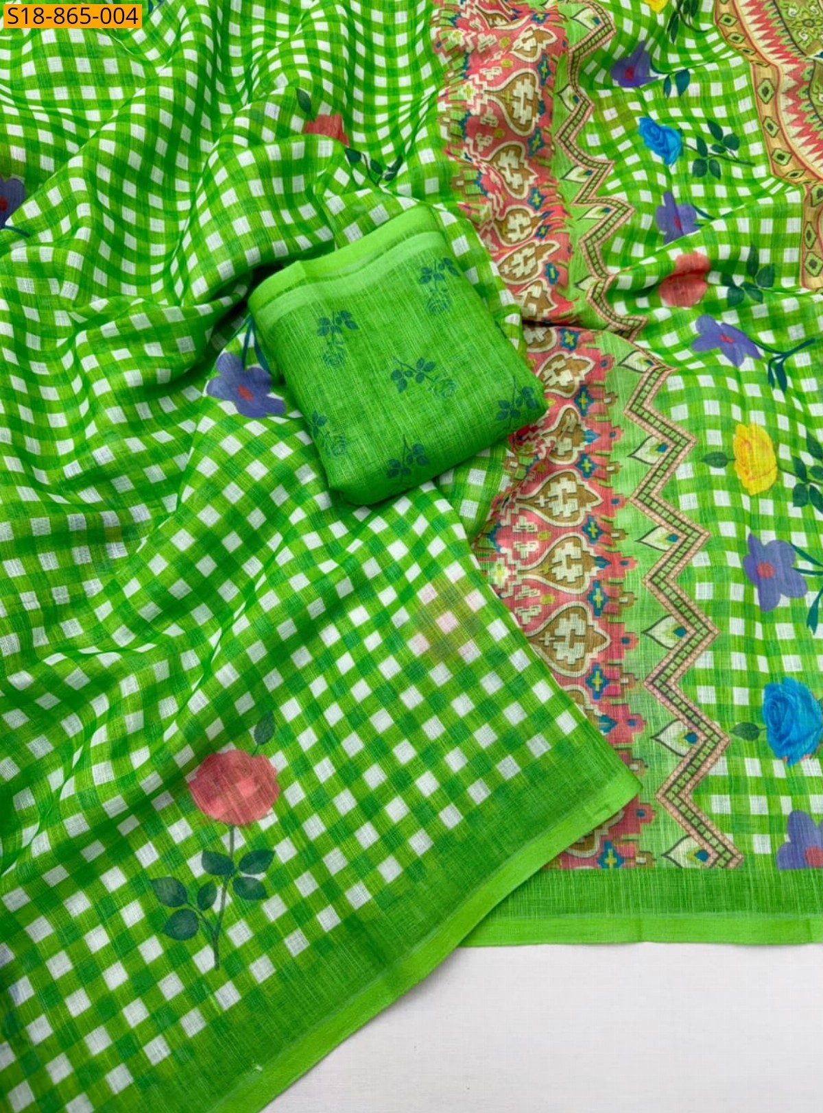 Green Fancy Soft Linen mix cotton Saree