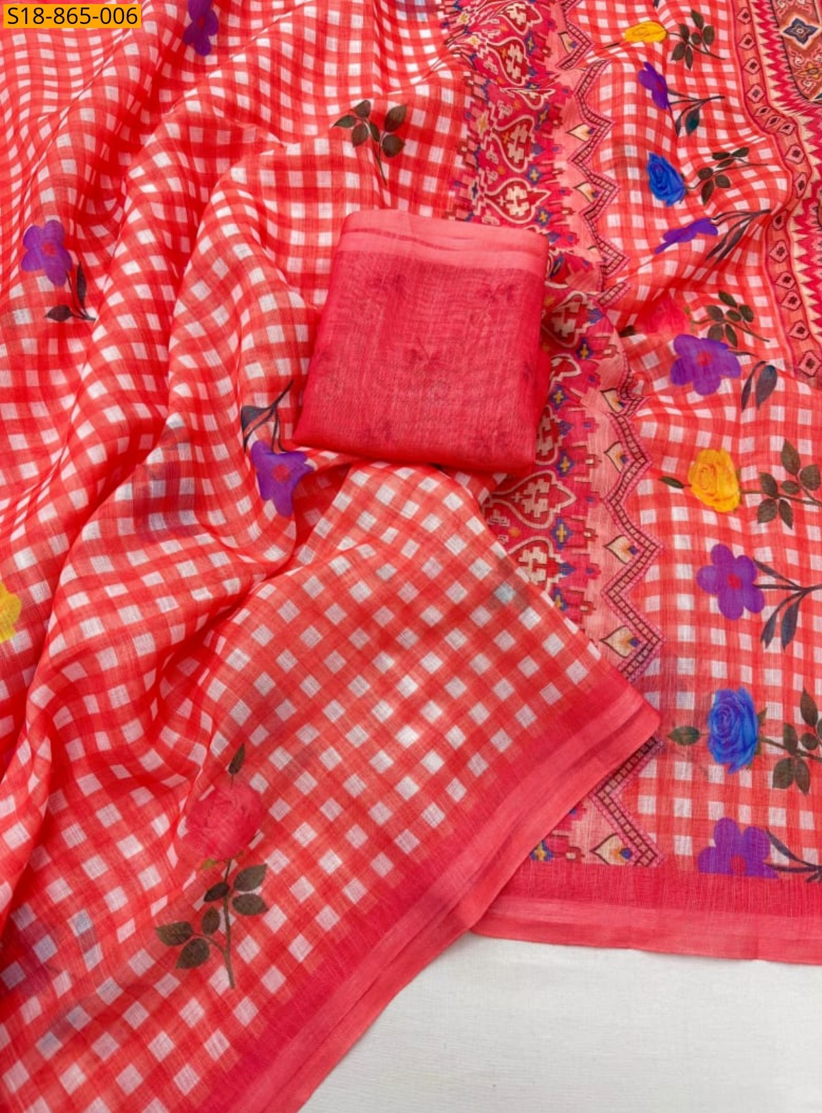 Red Fancy Soft Linen mix cotton Saree