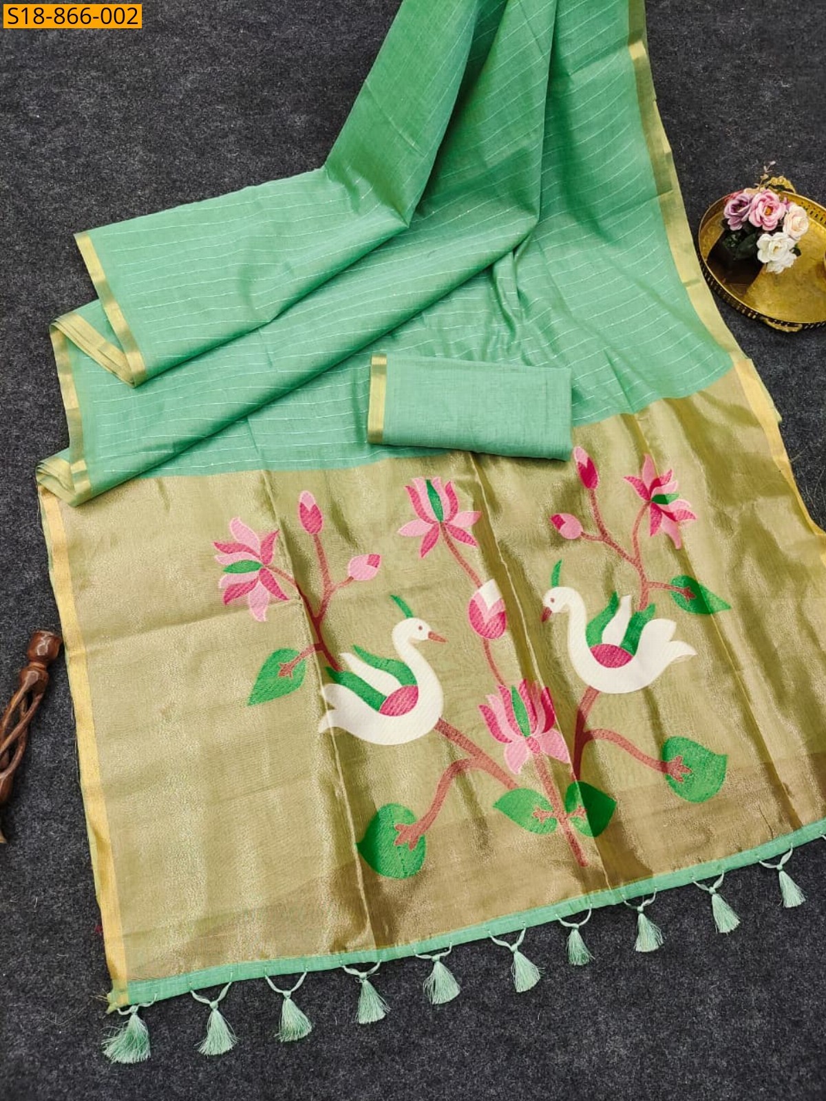 Green Fancy muga cotton sarees