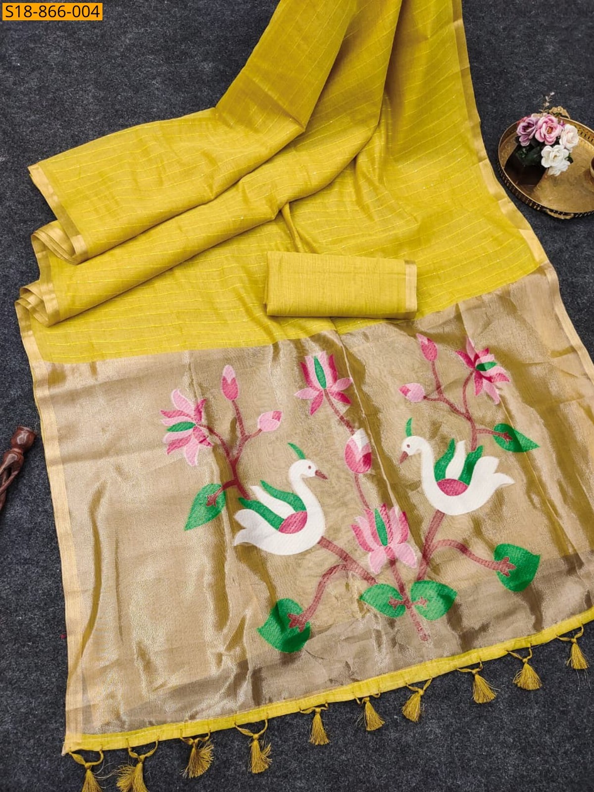 Yellow Fancy muga cotton sarees