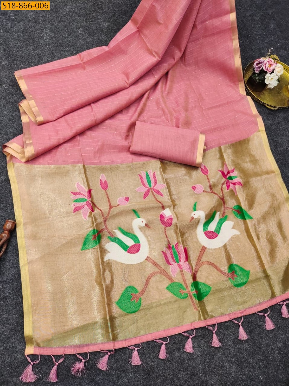 Pink Fancy muga cotton sarees