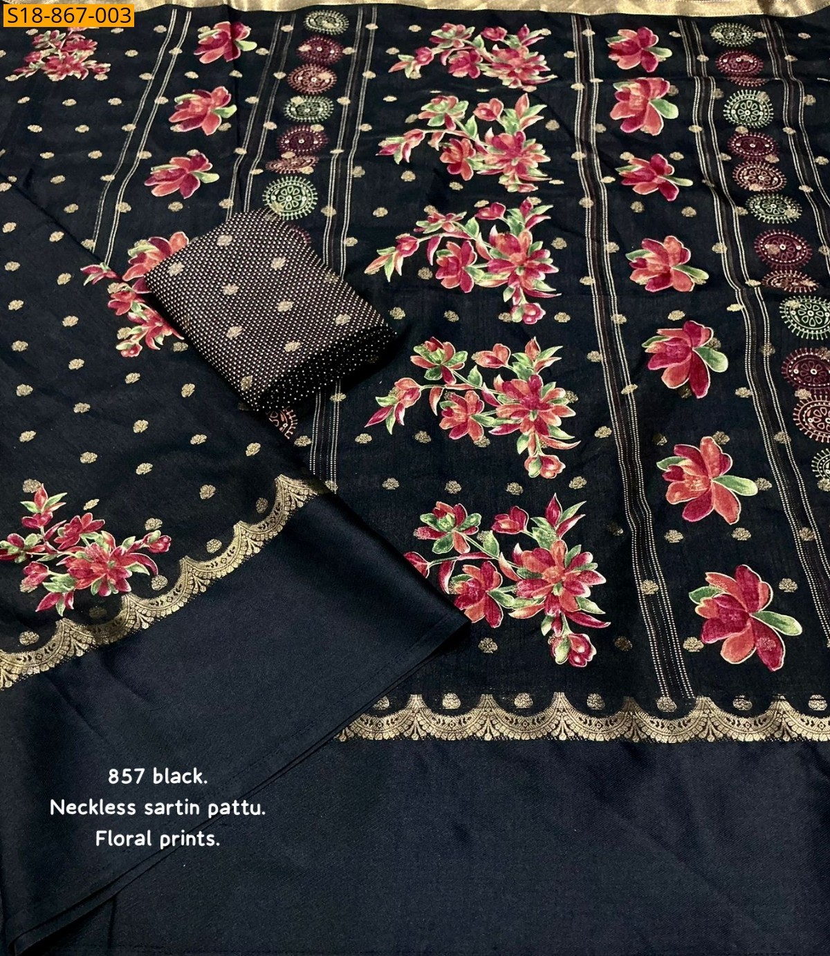 Black Fancy Soft cotton crepe Saree