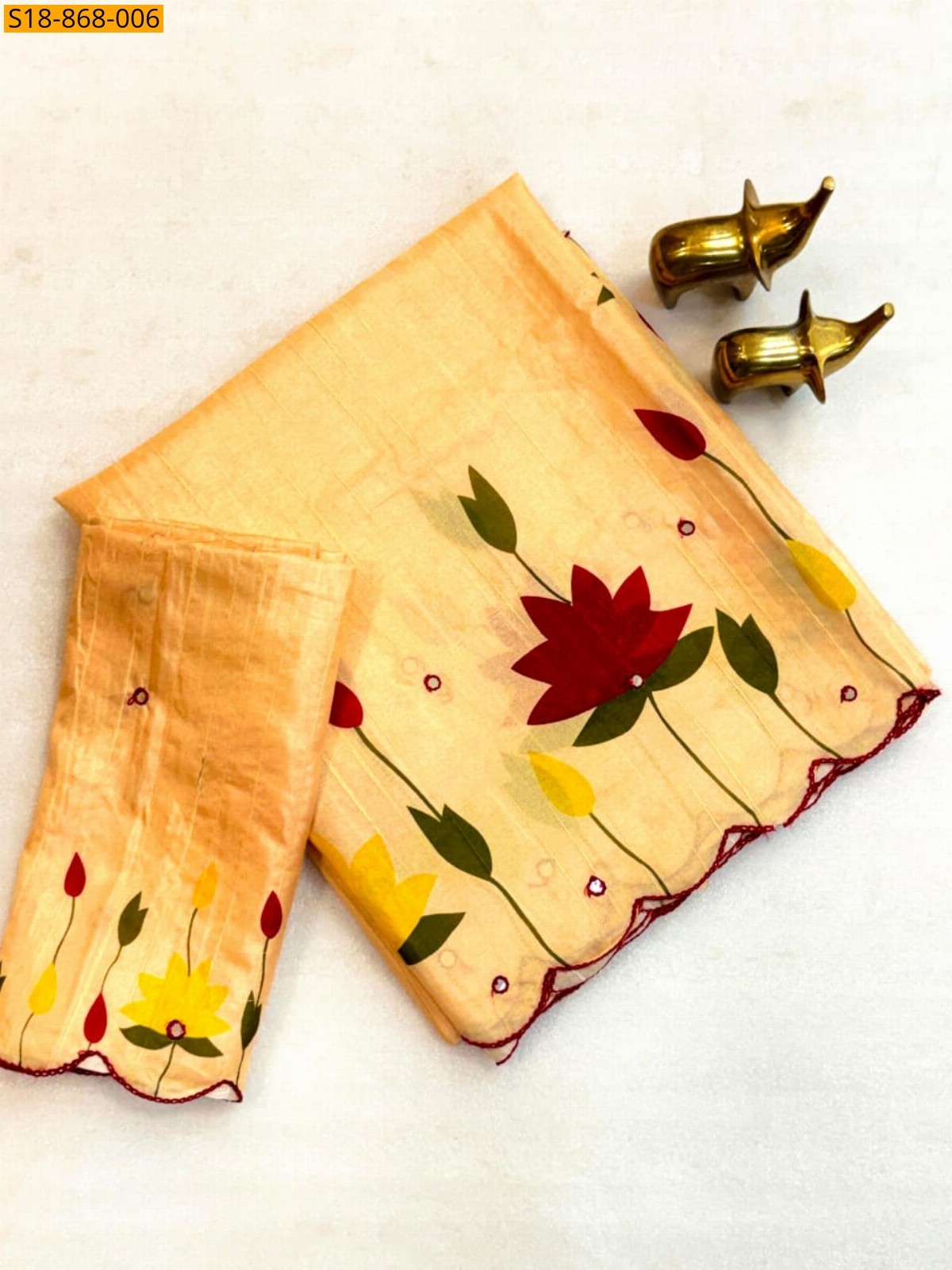 Sandal Fancy Tussar Silk Saree
